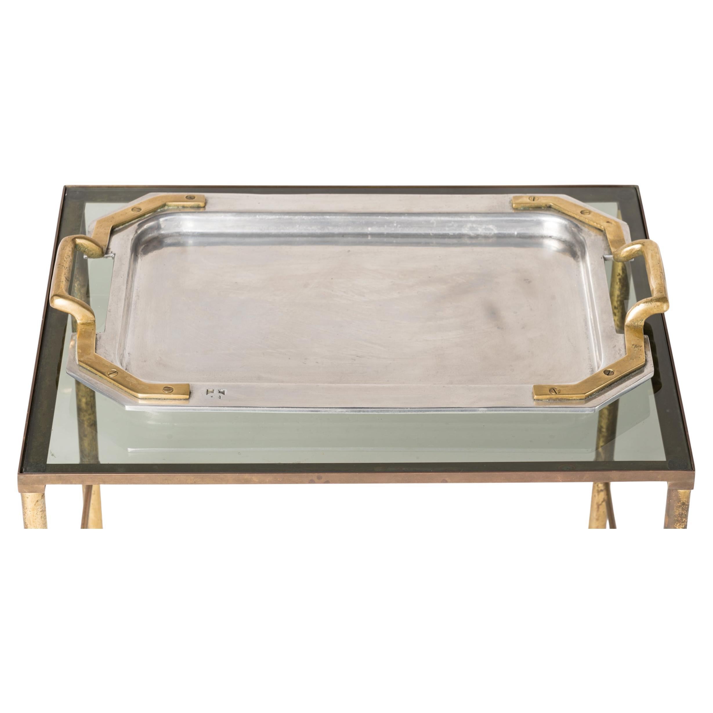 Silver and Bronze Brutalist Signed Tray by David Marshall, Spain 1970s For Sale