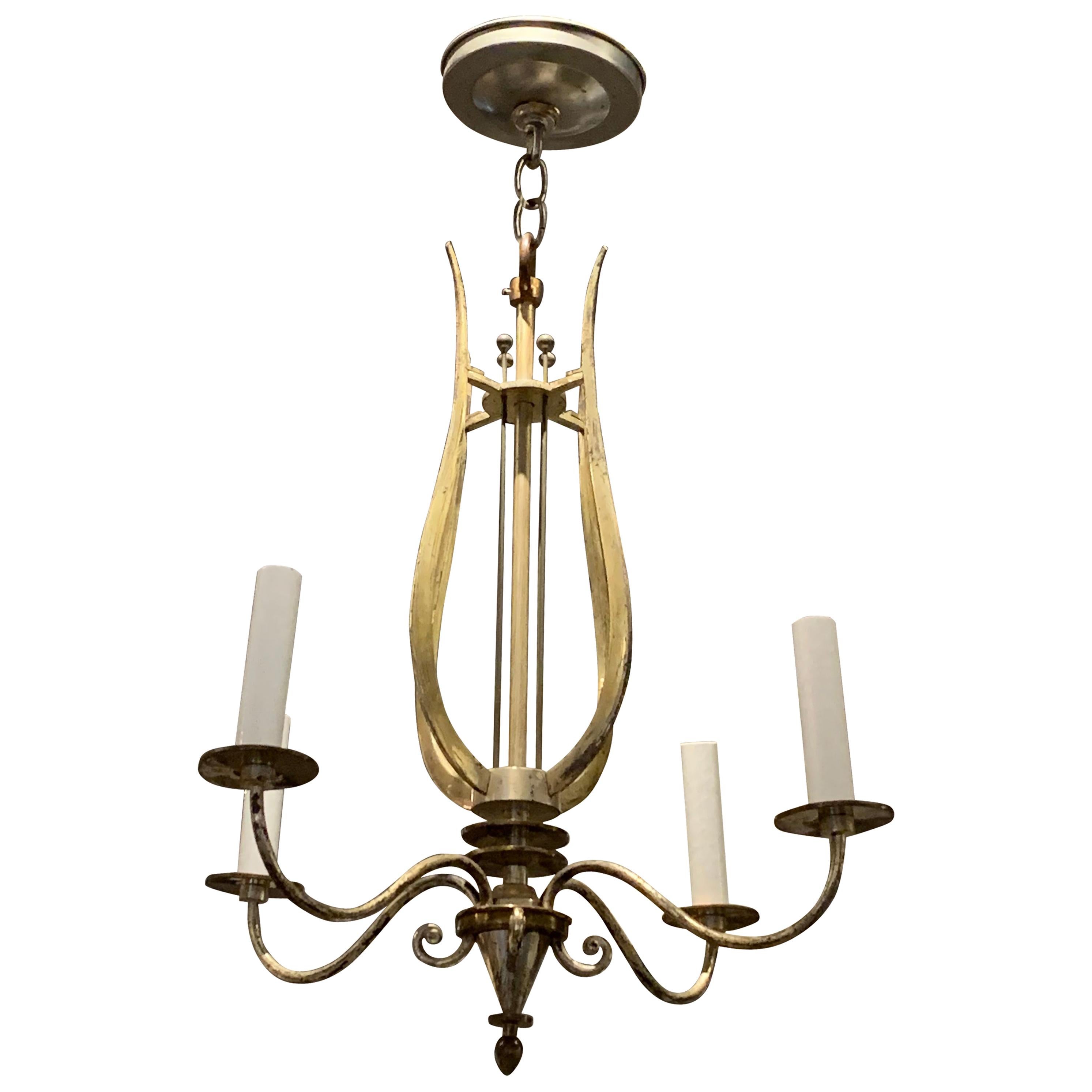 Silver and Bronze Chandelier, France, 1940s For Sale