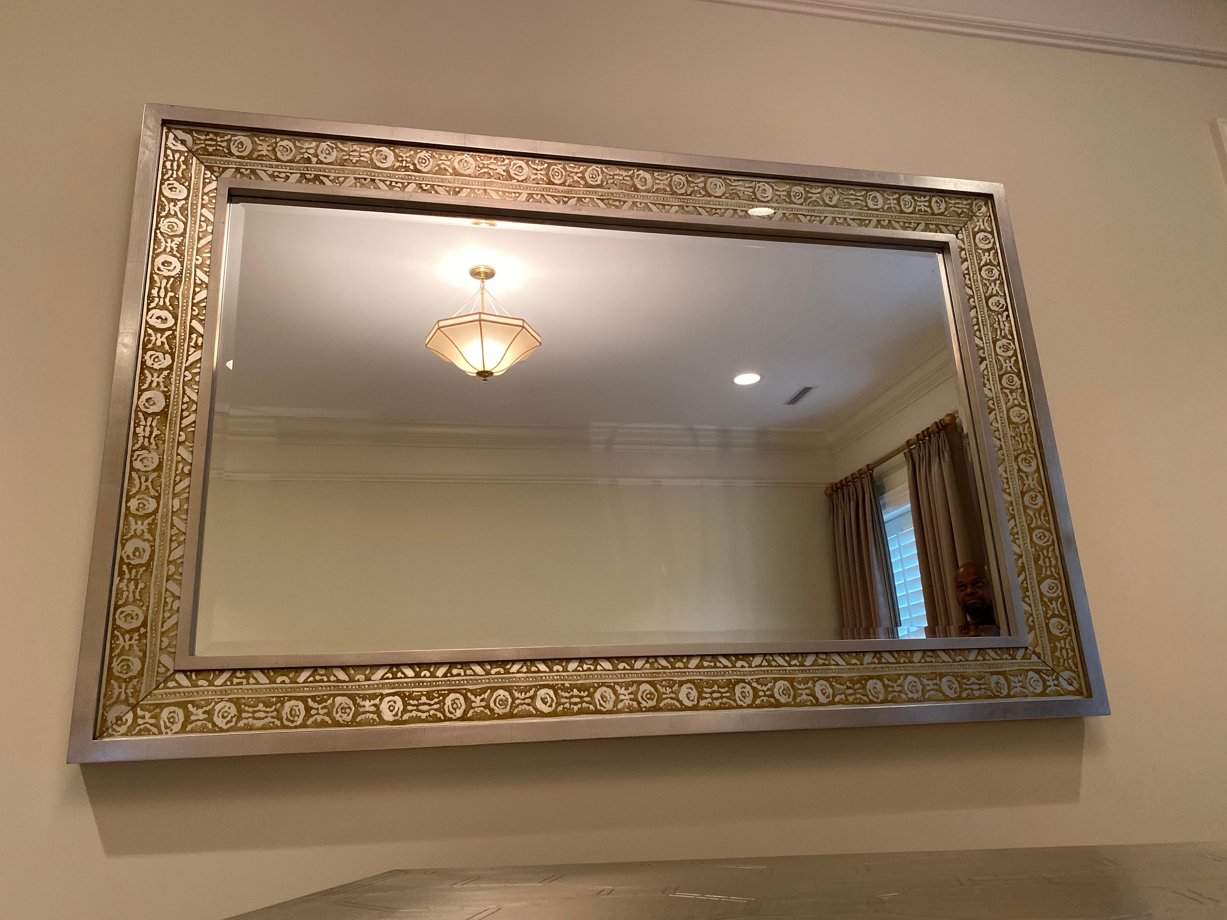 Silver and Bronze Detailed Wall Mirror For Sale 2