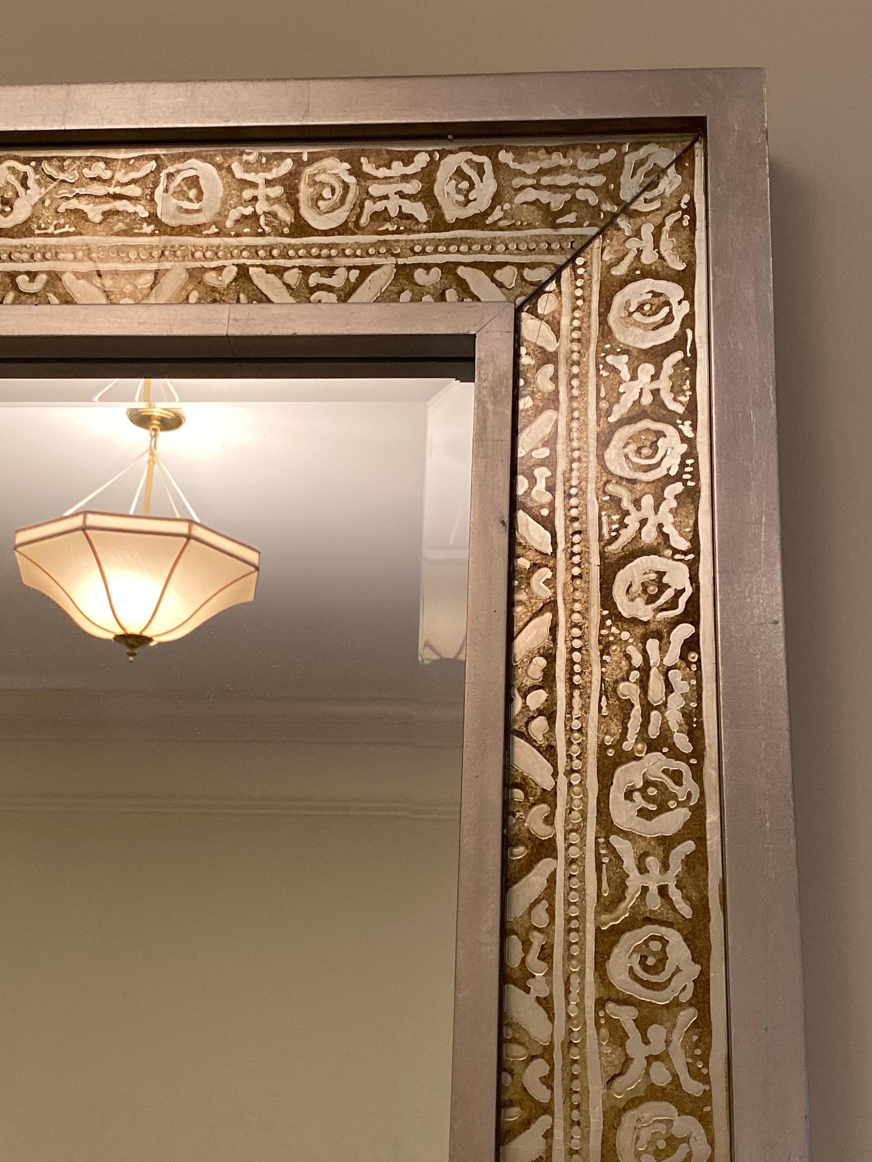 Hand-Crafted Silver and Bronze Detailed Wall Mirror For Sale