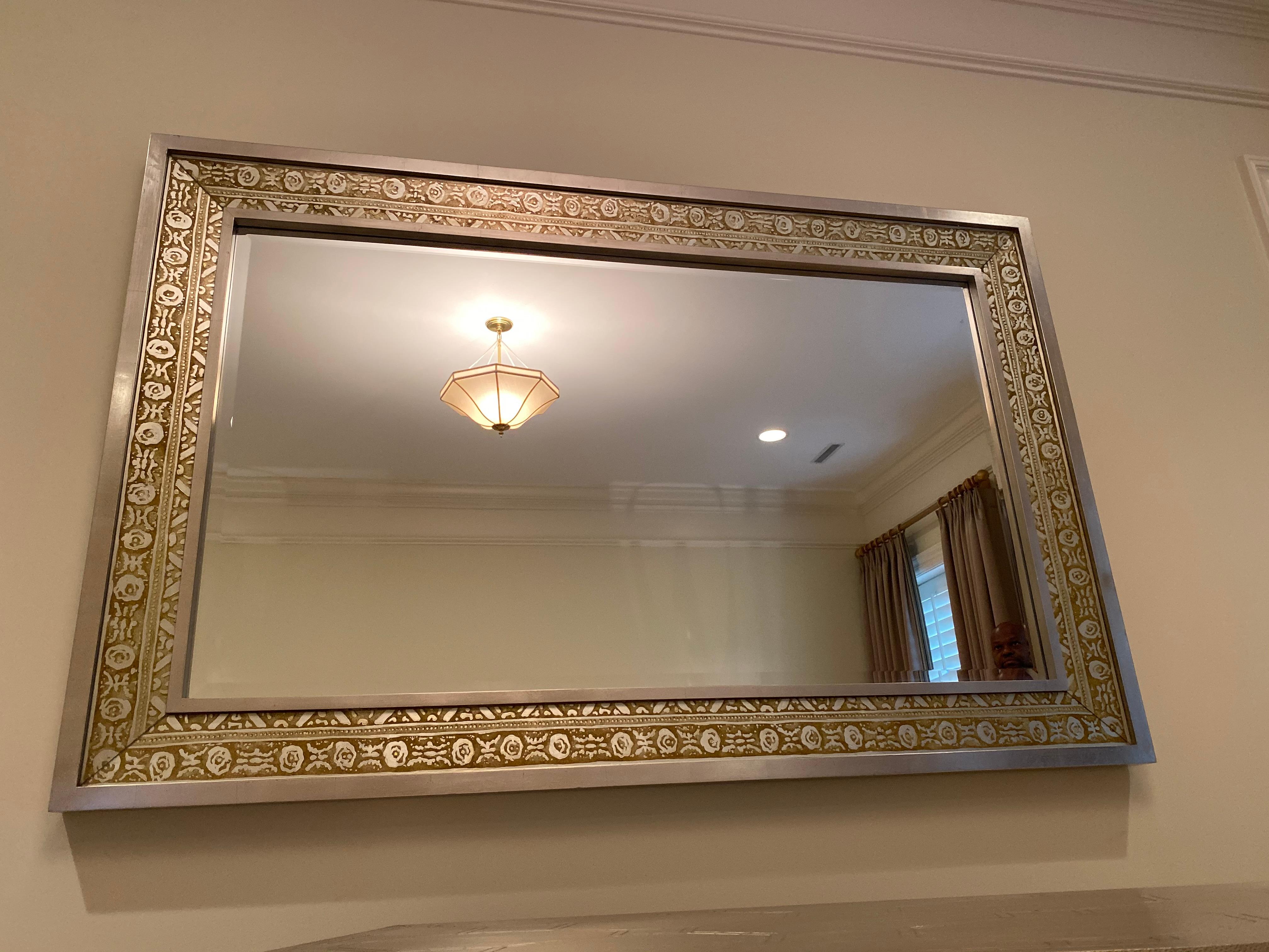Metal Silver and Bronze Detailed Wall Mirror For Sale