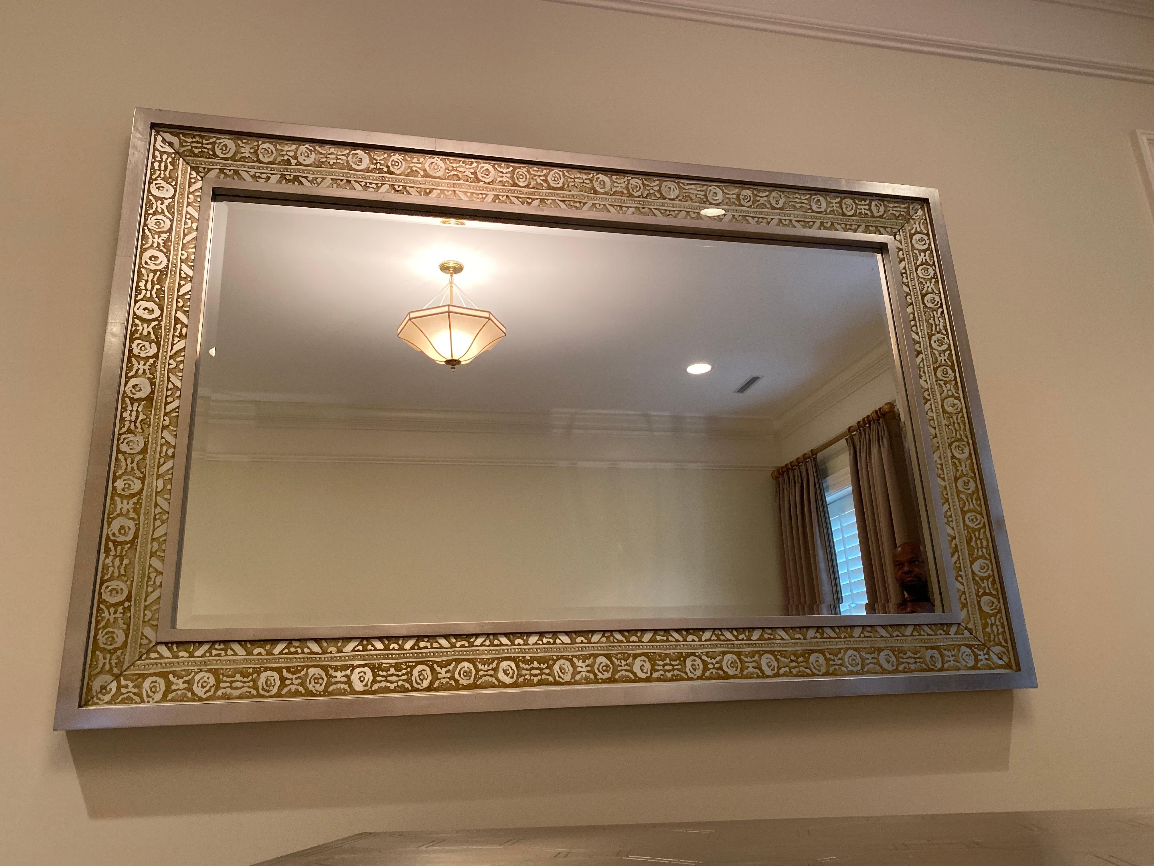 Silver and Bronze Detailed Wall Mirror For Sale 1
