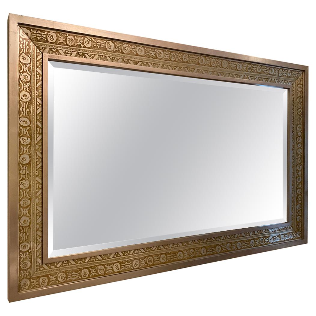 Silver and Bronze Detailed Wall Mirror For Sale