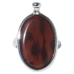 Silver and Brown-Red Stone Ring by Vivianna Torun Bülow-Hübe