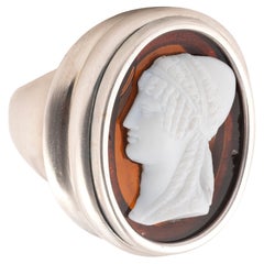 Silver and Cameo Glass Men's Ring