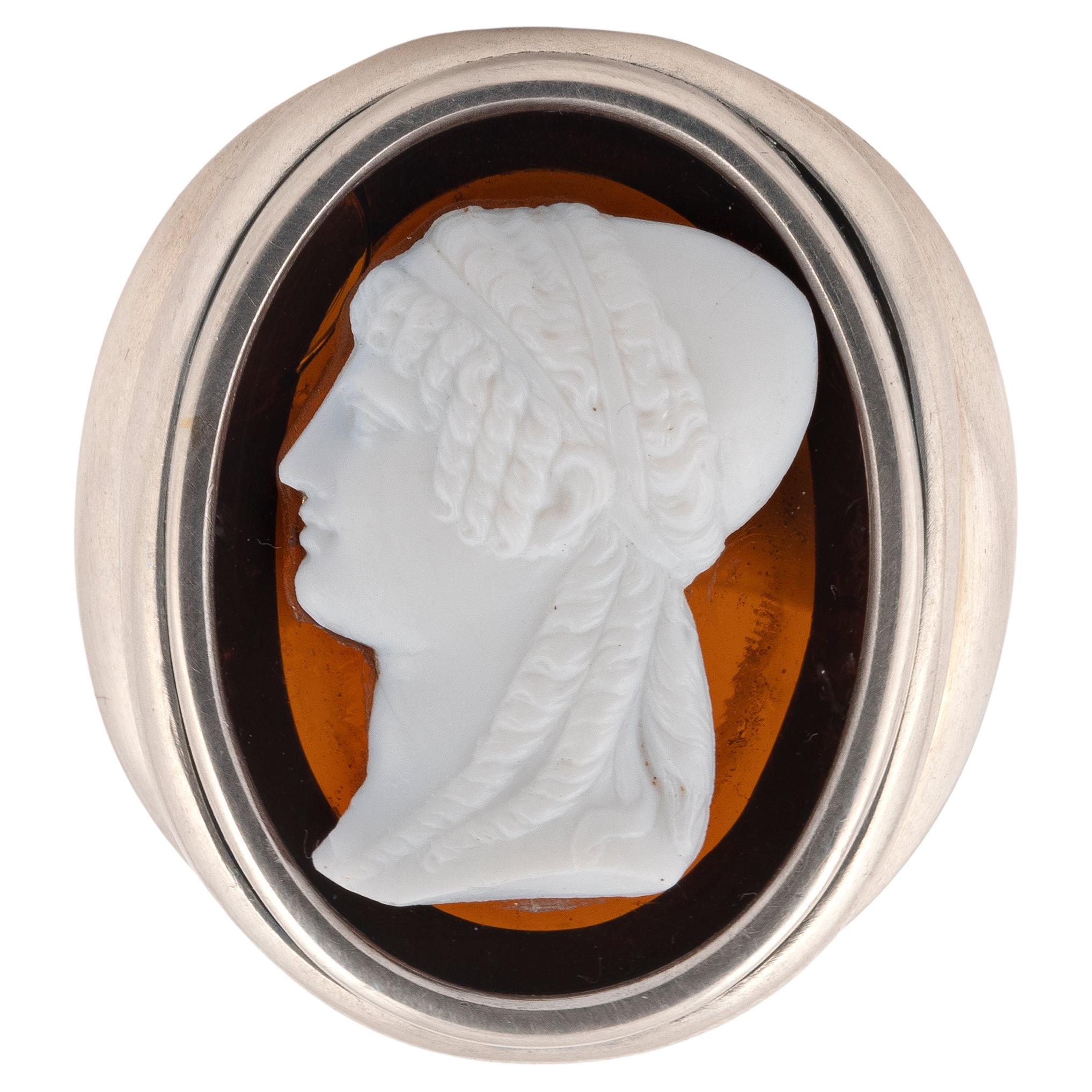 Silver and Cameo Glass Men's Ring