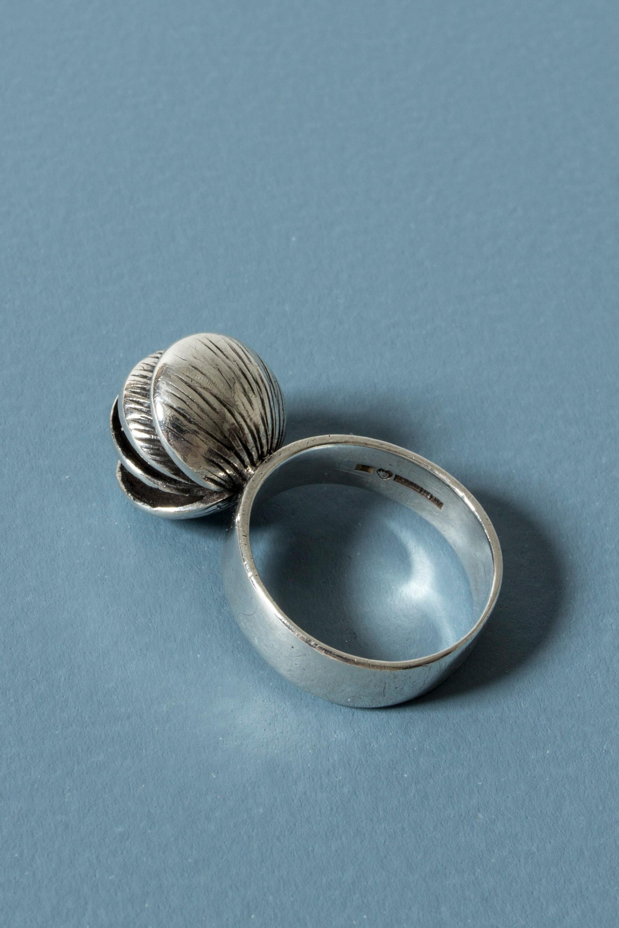 Modernist Silver and Carnelian Ring by Elis Kauppi for Kupittaan Kulta, Finland, 1960s