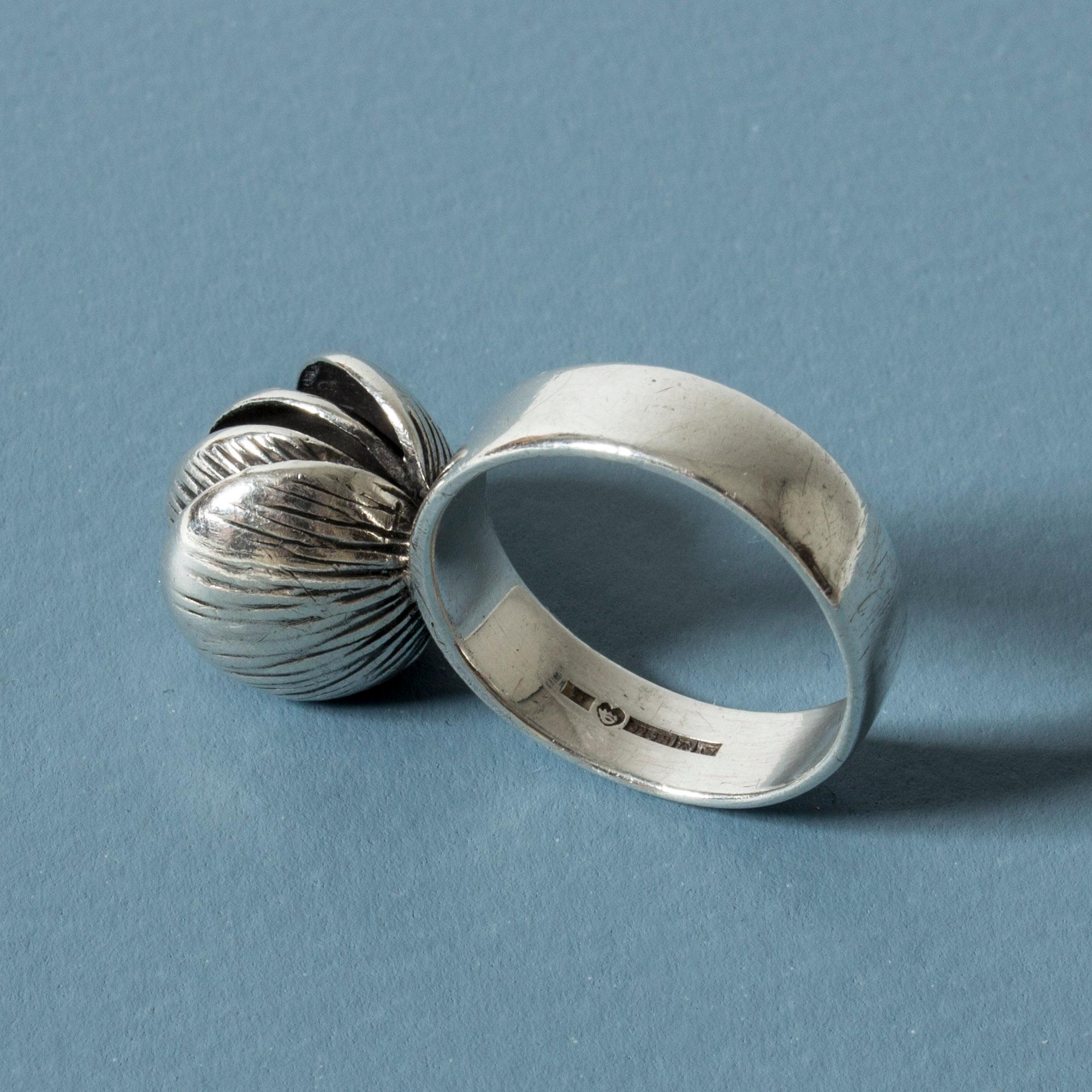 Ball Cut Silver and Carnelian Ring by Elis Kauppi for Kupittaan Kulta, Finland, 1960s