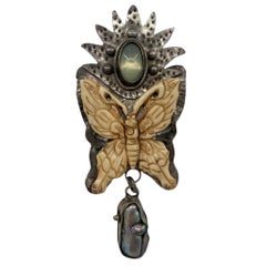 Silver and Carved Bone Butterfly Brooch, 1990s