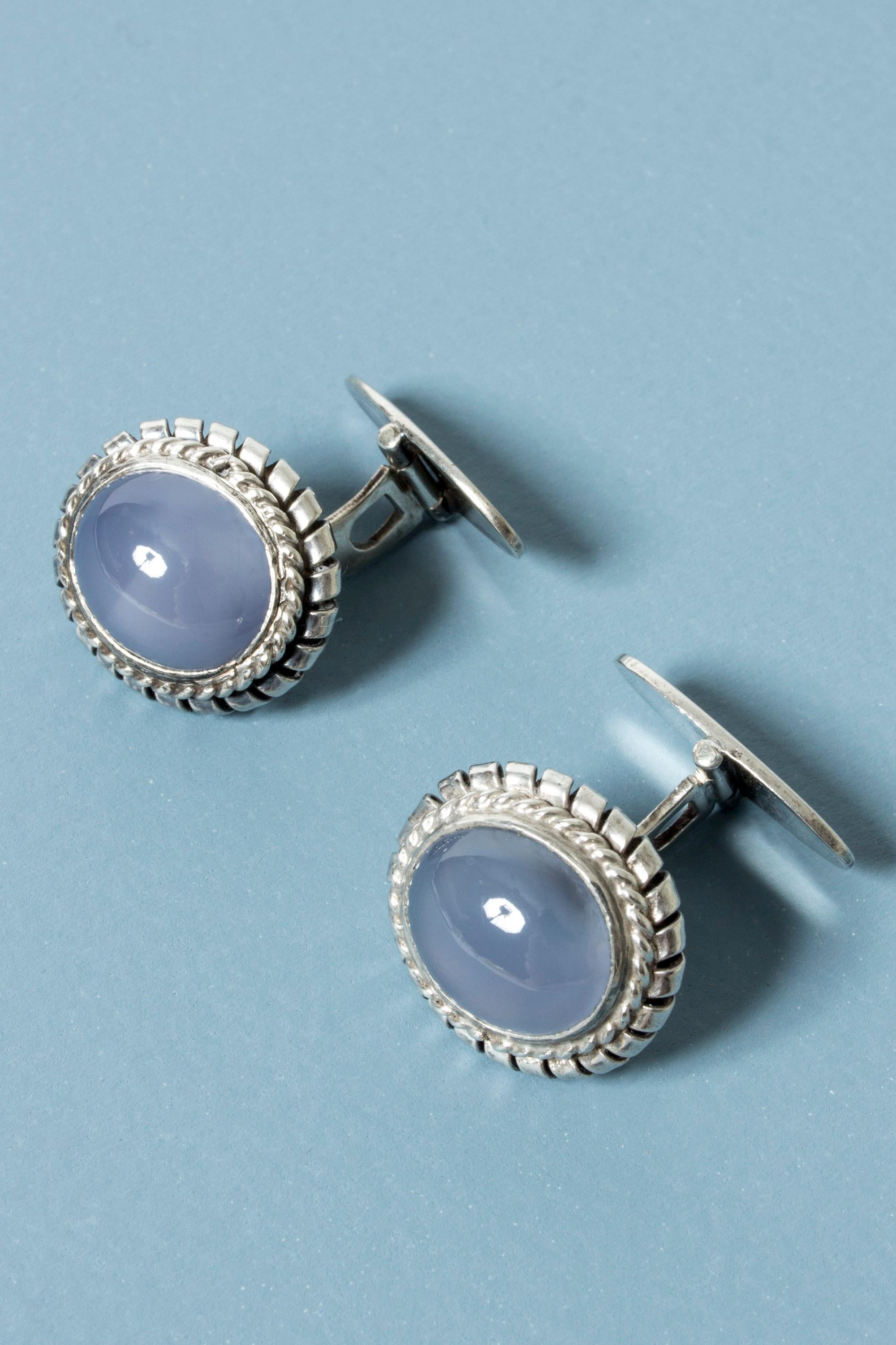 Modernist Silver and Chalcedony Cufflinks from Kaplans, Sweden, 1952 For Sale