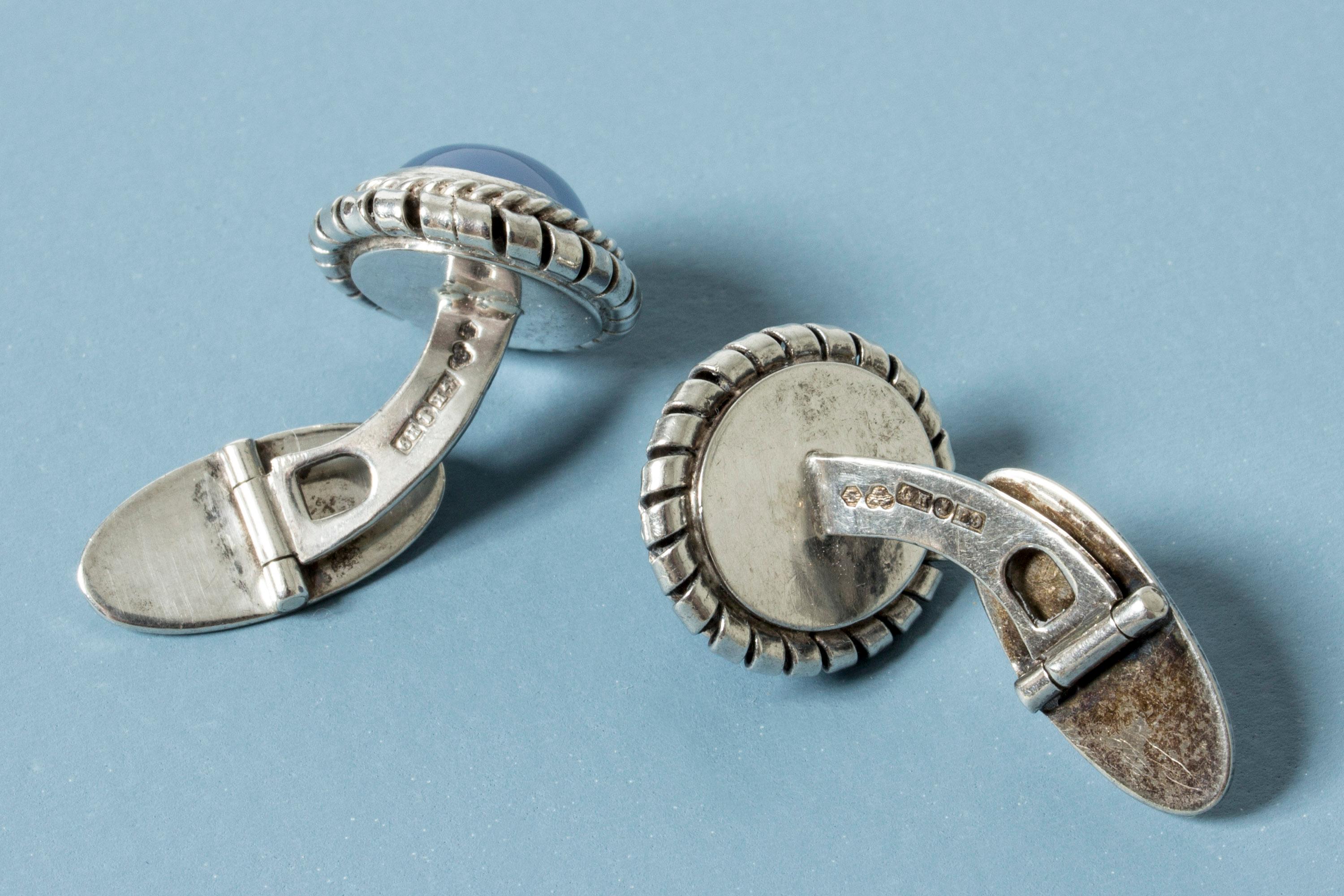 Silver and Chalcedony Cufflinks from Kaplans, Sweden, 1952 In Good Condition For Sale In Stockholm, SE
