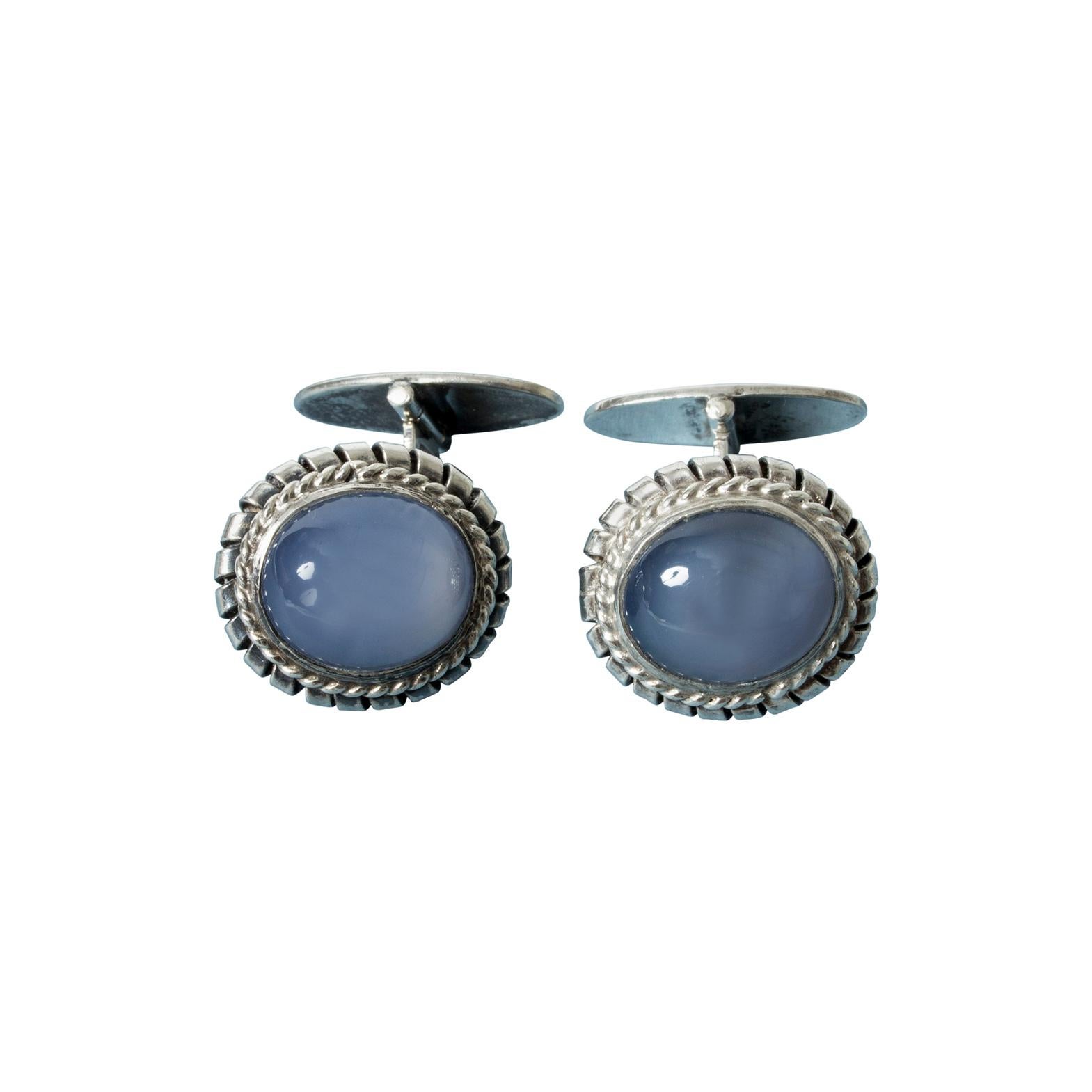 Silver and Chalcedony Cufflinks from Kaplans, Sweden, 1952