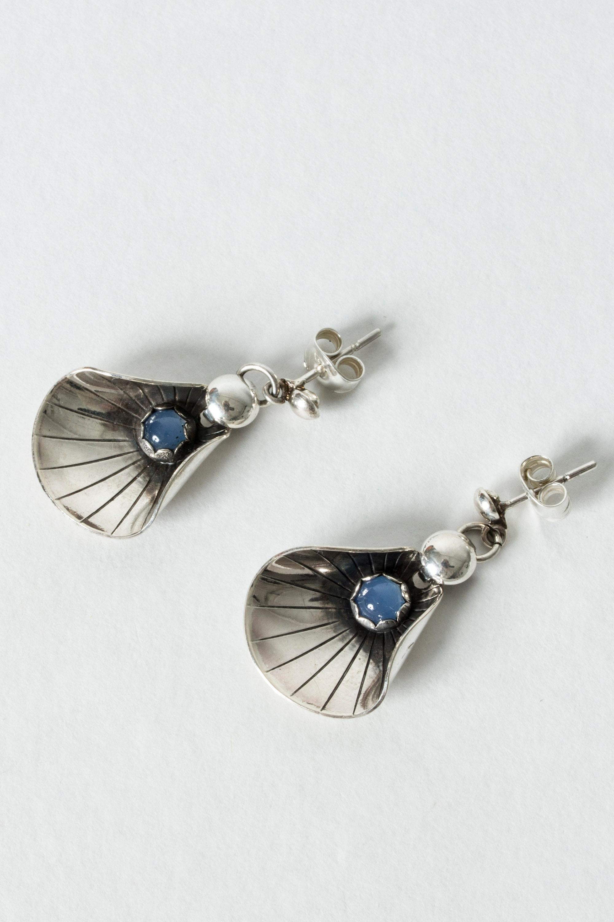 Vintage Scandinavian Modernist Silver and Chalcedony Earrings, Sweden, 1960s In Good Condition For Sale In Stockholm, SE