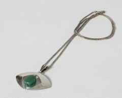 Silver and Chrysoprase Pendant from Gussi, Sweden, 1962
