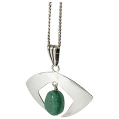 Silver and Chrysoprase Pendant from Gussi, Sweden, 1962