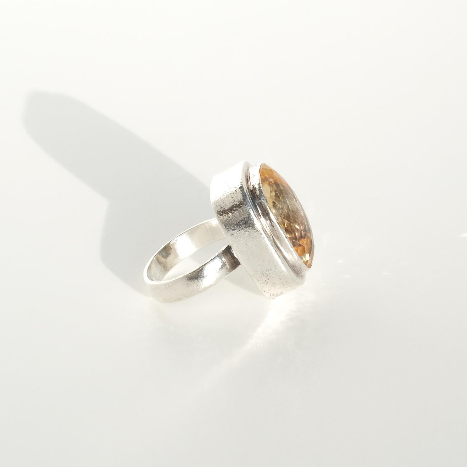 Oval Cut Silver and Citrine Ring Made 1970s For Sale