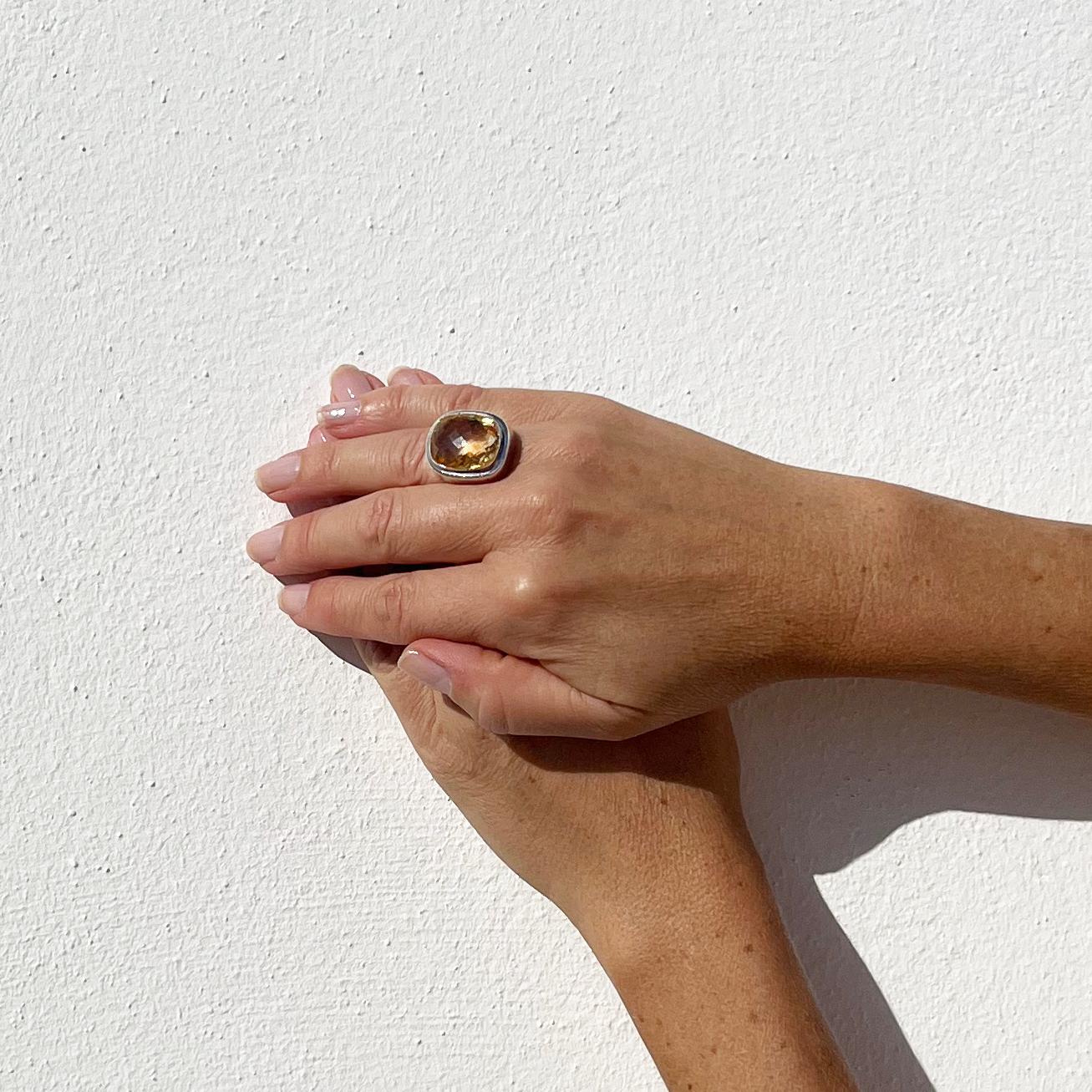 Silver and Citrine Ring Made 1970s For Sale 3