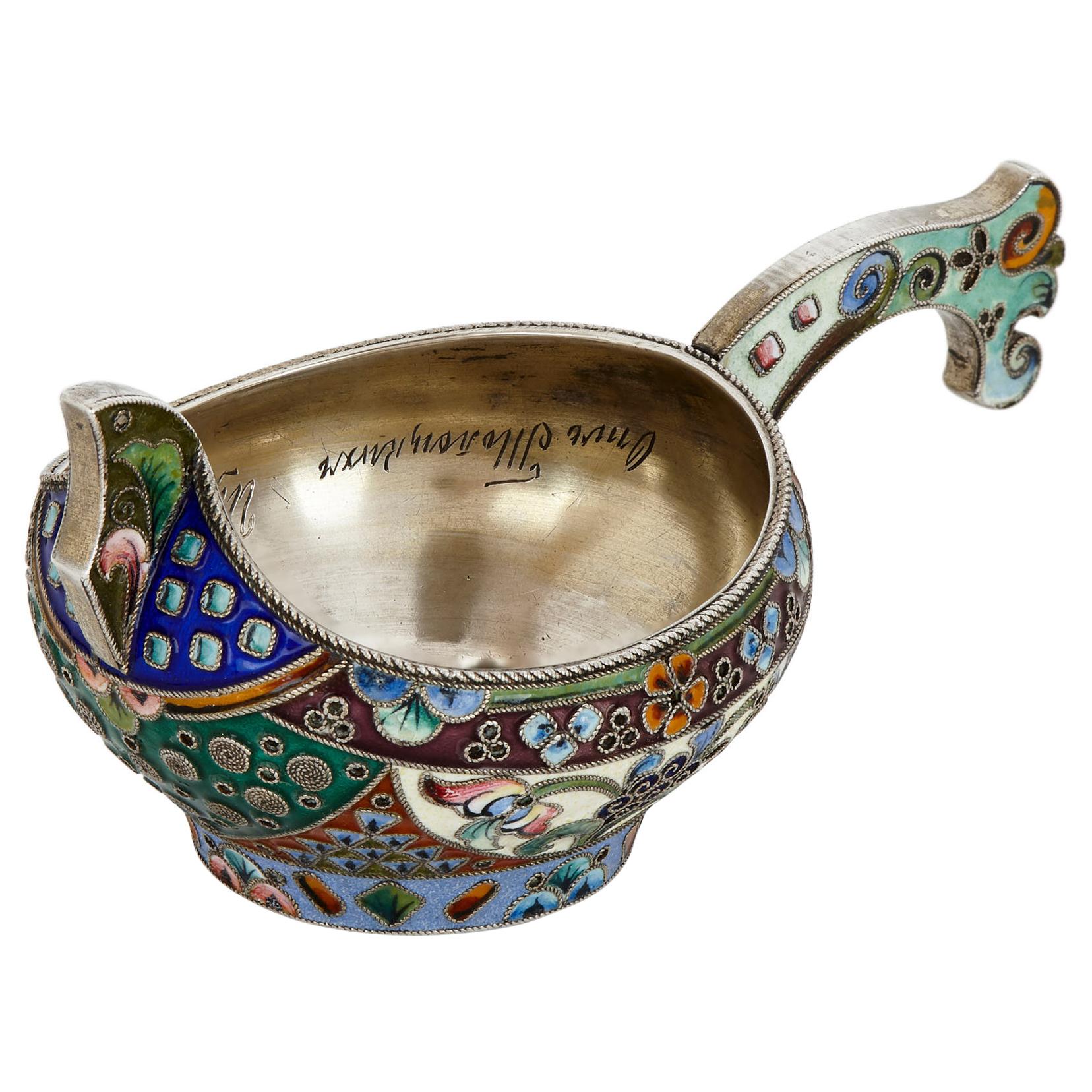 Silver and Cloisonné Enamel Kovsh by 26th Artel