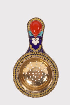 Silver and cloisonné enamels tea strainer, Soviet Union 1940.