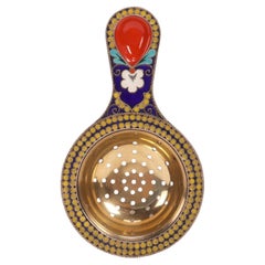 Silver and cloisonné enamels tea strainer, Soviet Union 1940.