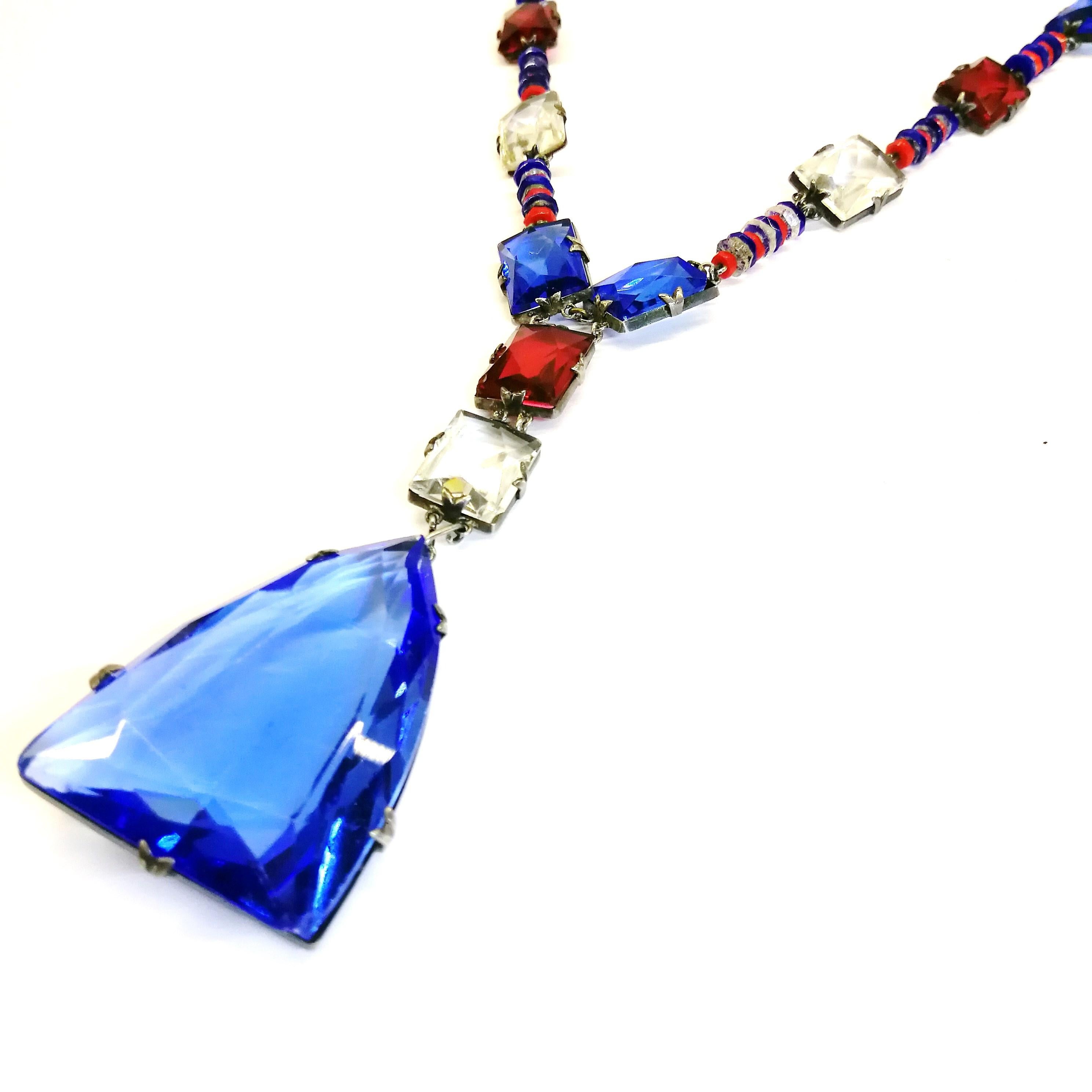 Silver and coloured faceted glass sautoir necklace, France, 1920s 5