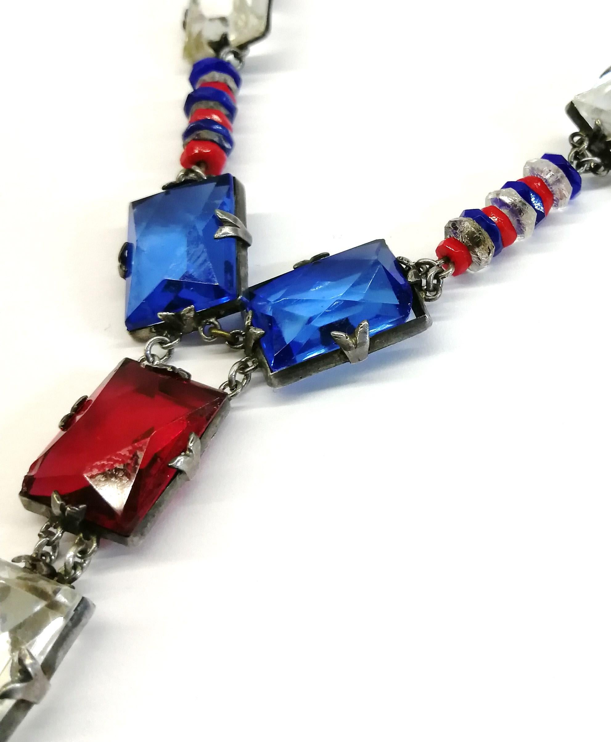 Silver and coloured faceted glass sautoir necklace, France, 1920s 1