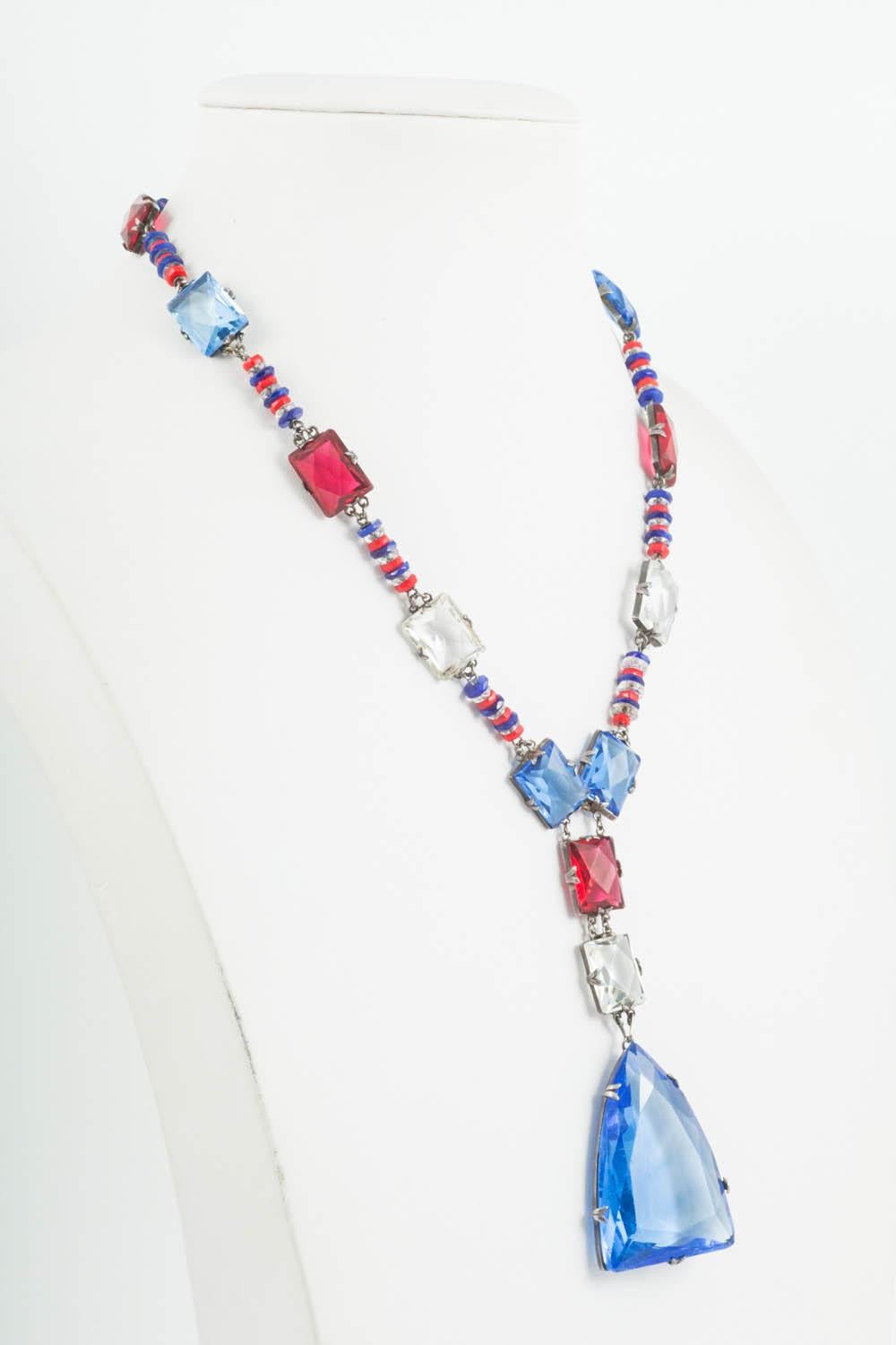 Silver and coloured faceted glass sautoir necklace, France, 1920s 2