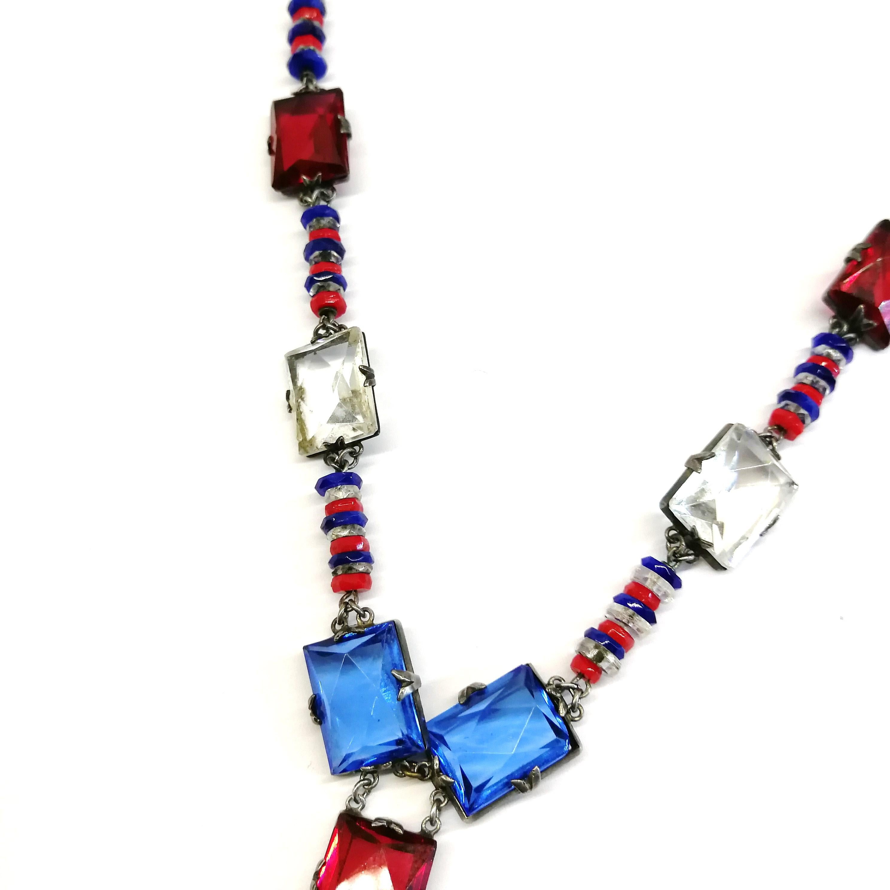 Silver and coloured faceted glass sautoir necklace, France, 1920s 4
