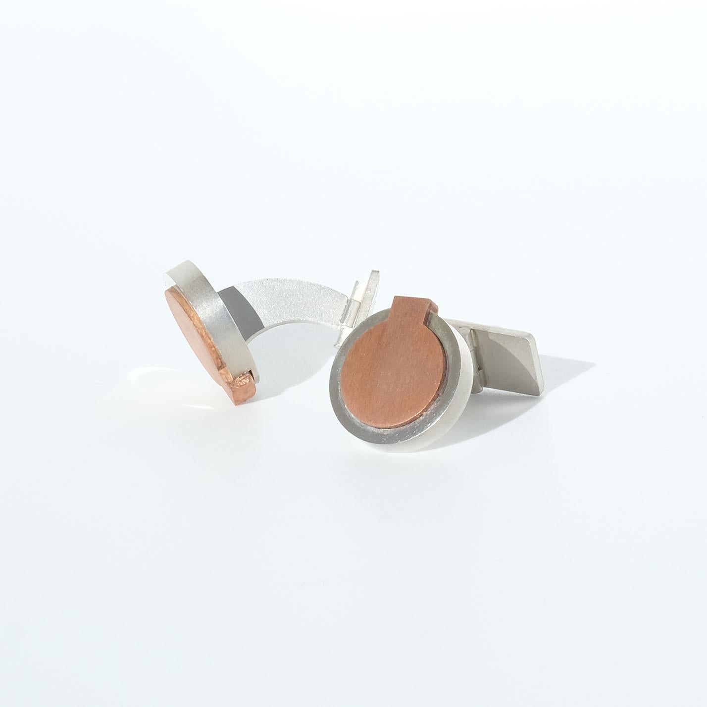 Women's or Men's Silver and Copper Cufflinks Made Year 1987