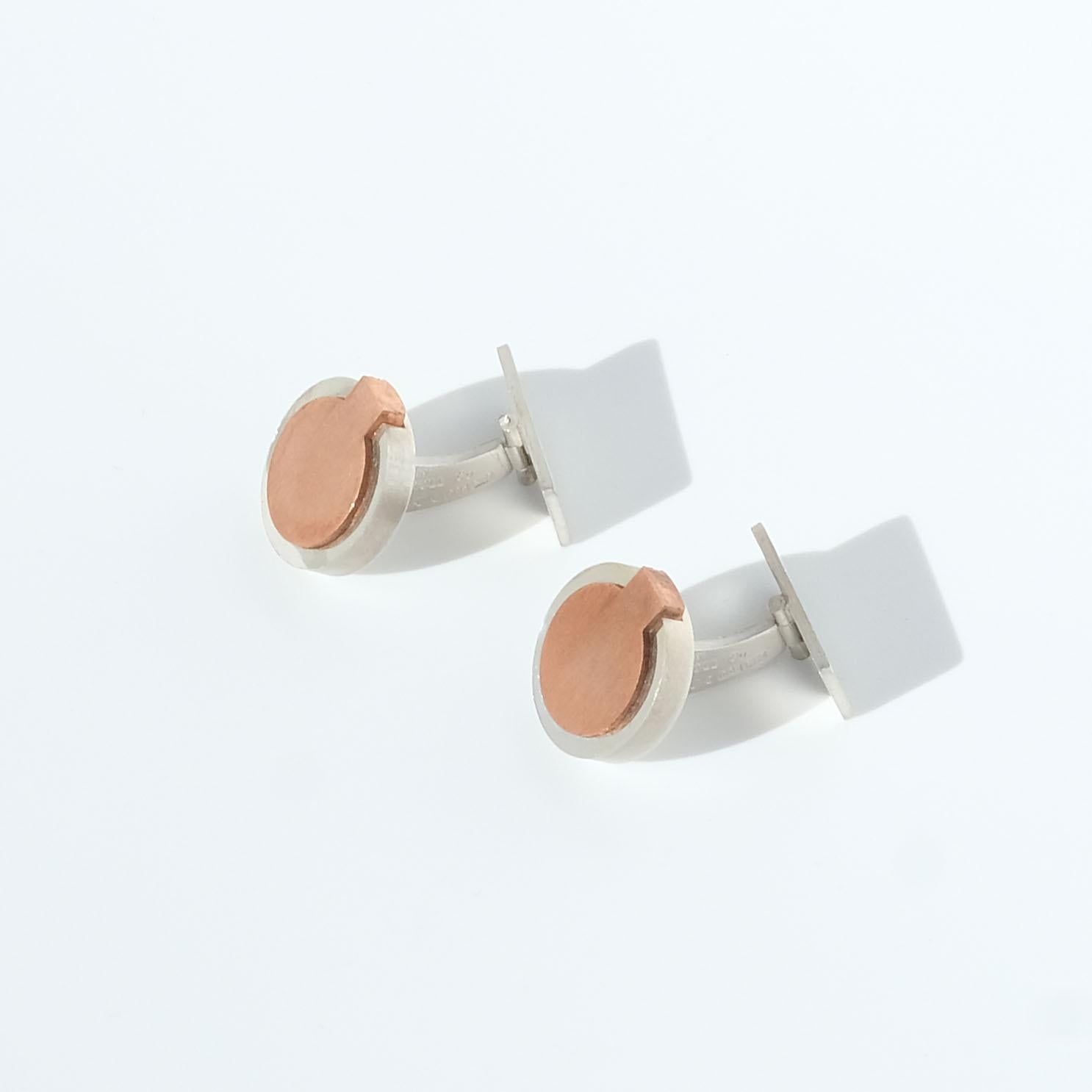 Silver and Copper Cufflinks Made Year 1987 For Sale 2