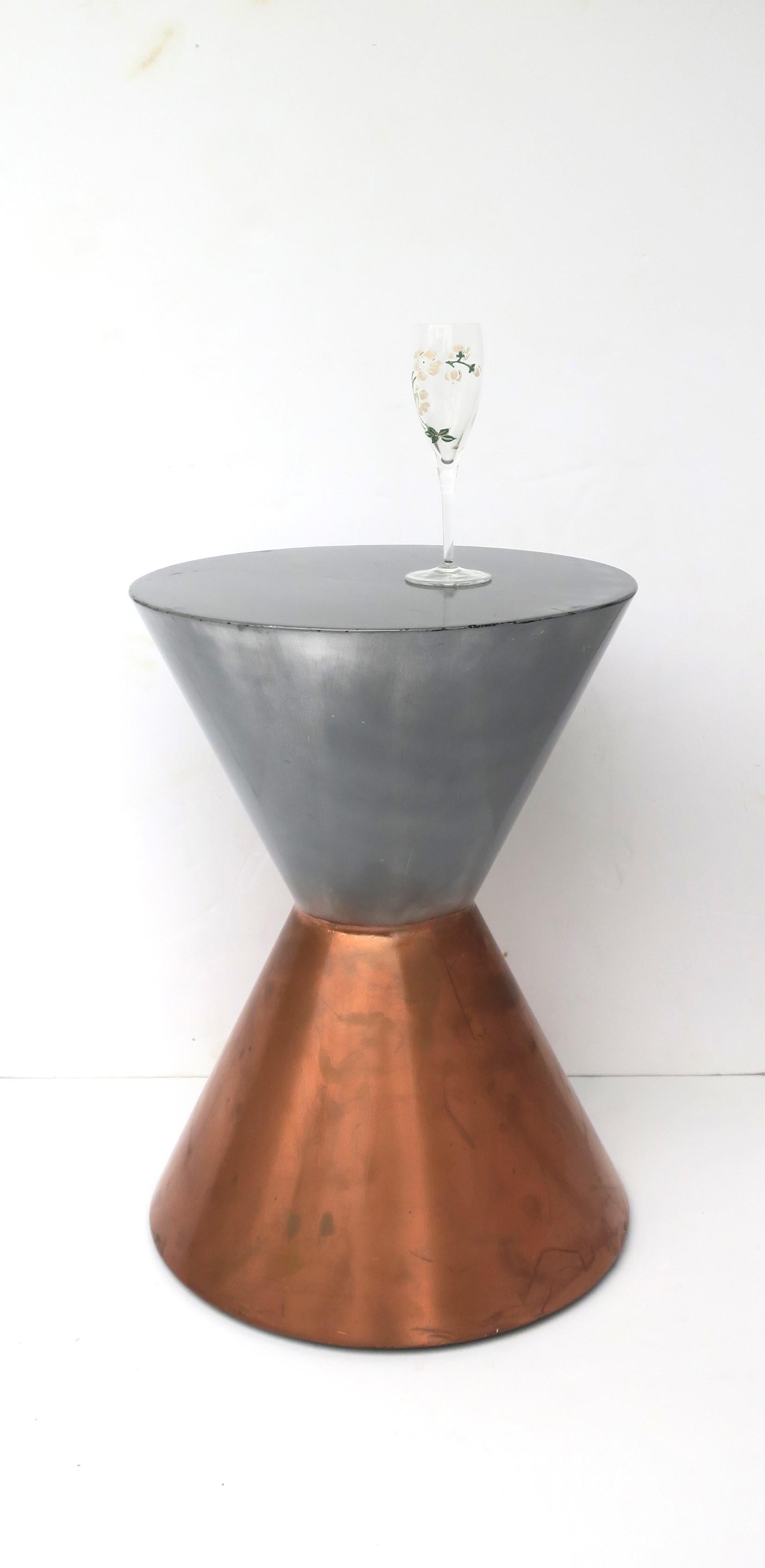 Modern Silver and Copper Hourglass Side Drinks Table For Sale