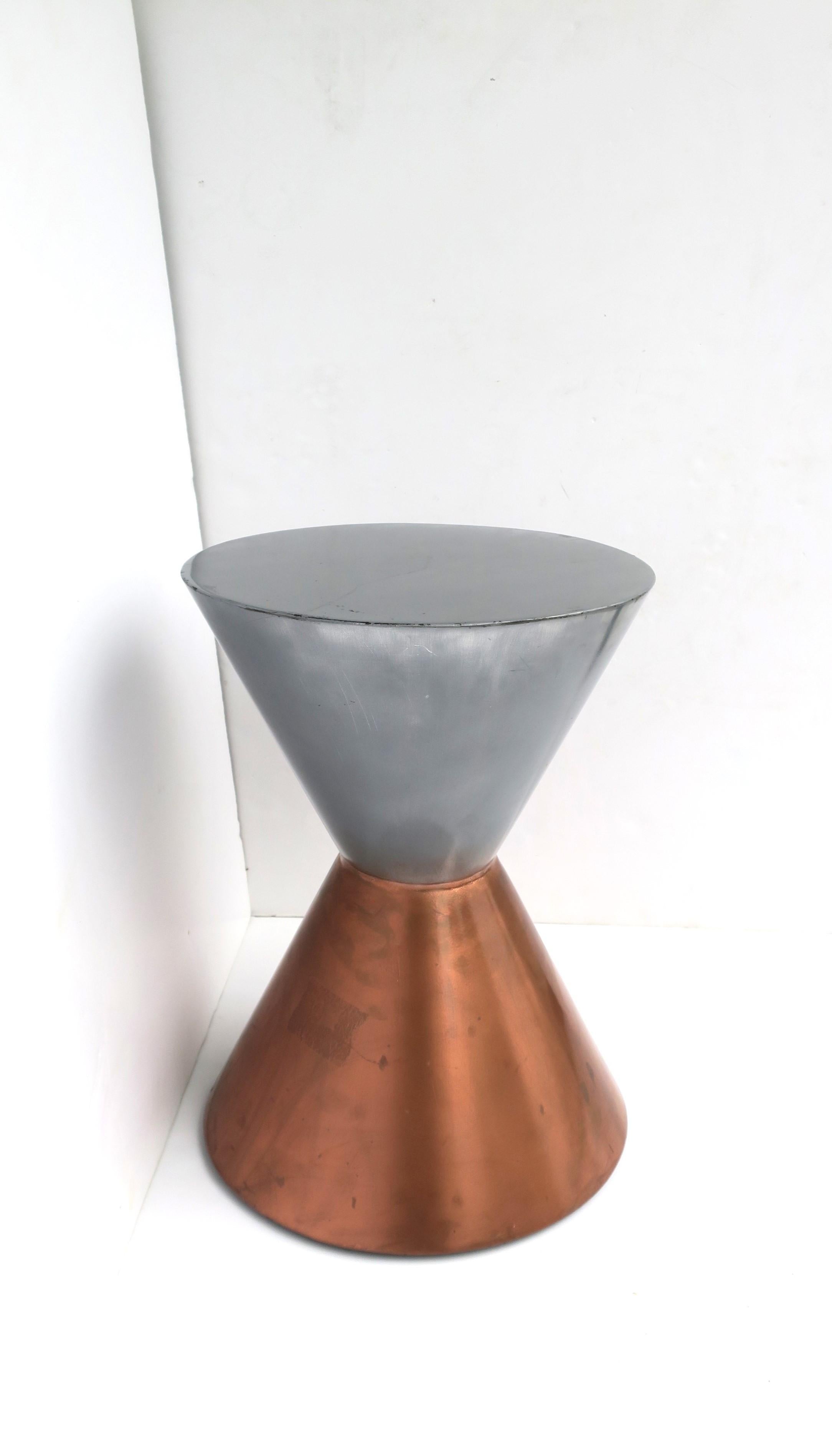 Metal Silver and Copper Hourglass Side Drinks Table For Sale