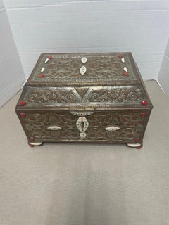 Silver and copper Moroccan box with bone and natural stones inlaid