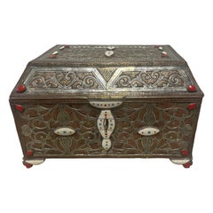 Silver and copper Moroccan box with bone and natural stones inlaid