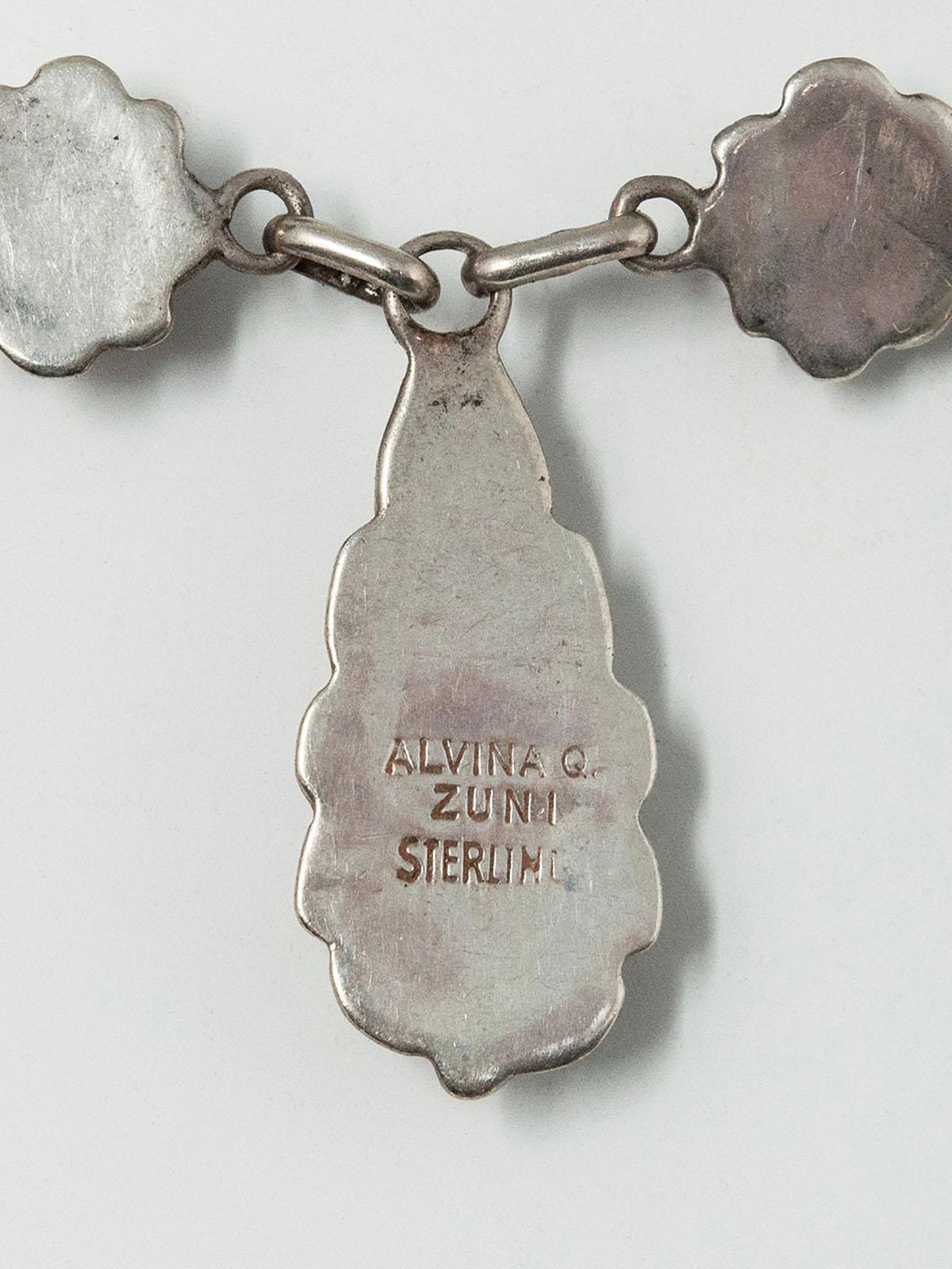 Silver and Coral Necklace and Earrings by Alvina Quam, Zuni jeweler For Sale 1