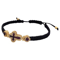 Cross-Armband aus Silber und Kord mit rotem Zirkon, Dimitrios Exklusiv B432