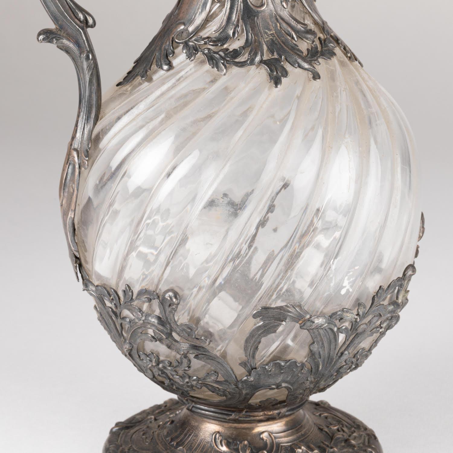 Aiguière en argent et en cristal, XIXe siècle, période Napoléon III. Bon état - En vente à Saint-Ouen, FR