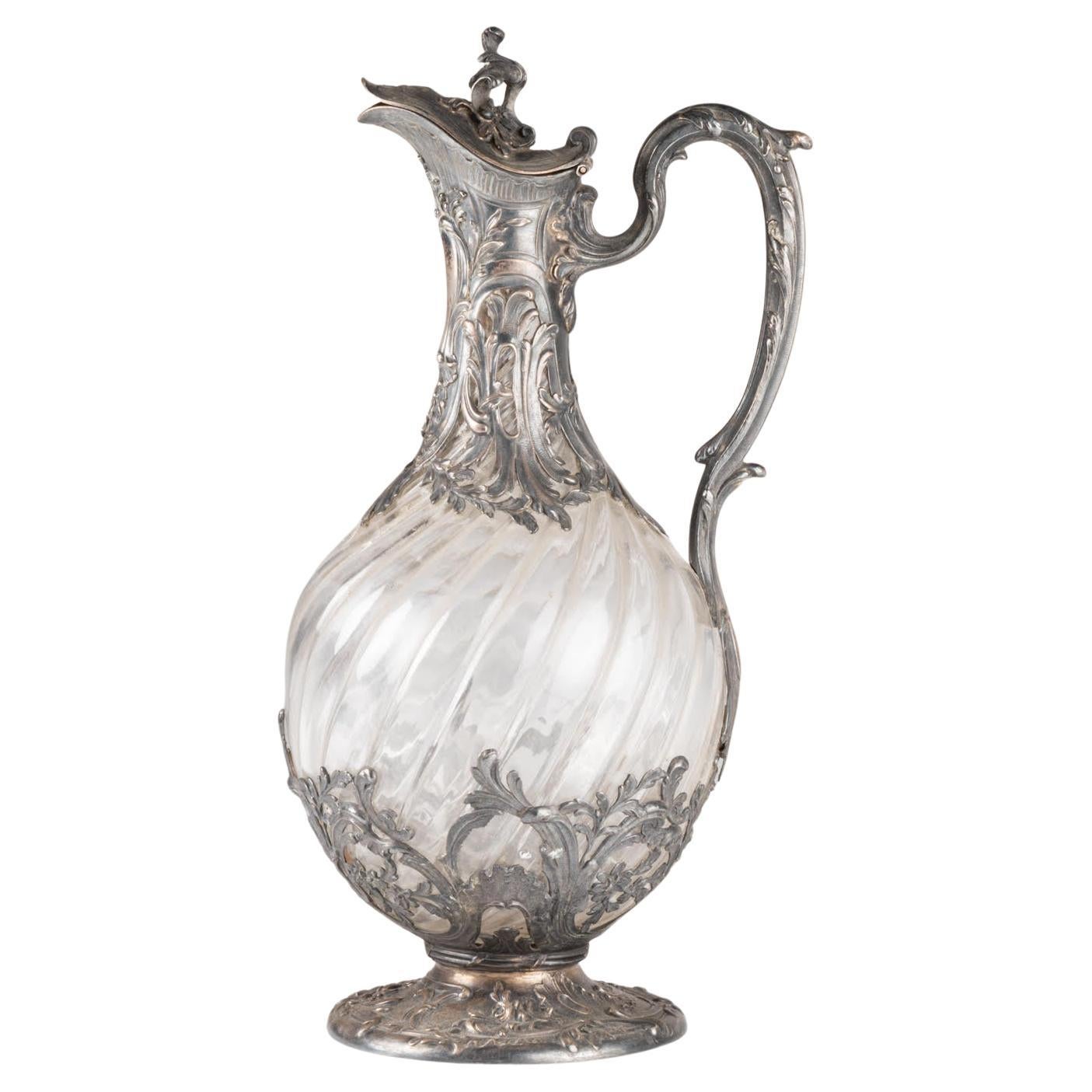 Silver and Crystal Ewer, 19th Century, Napoleon III Period.