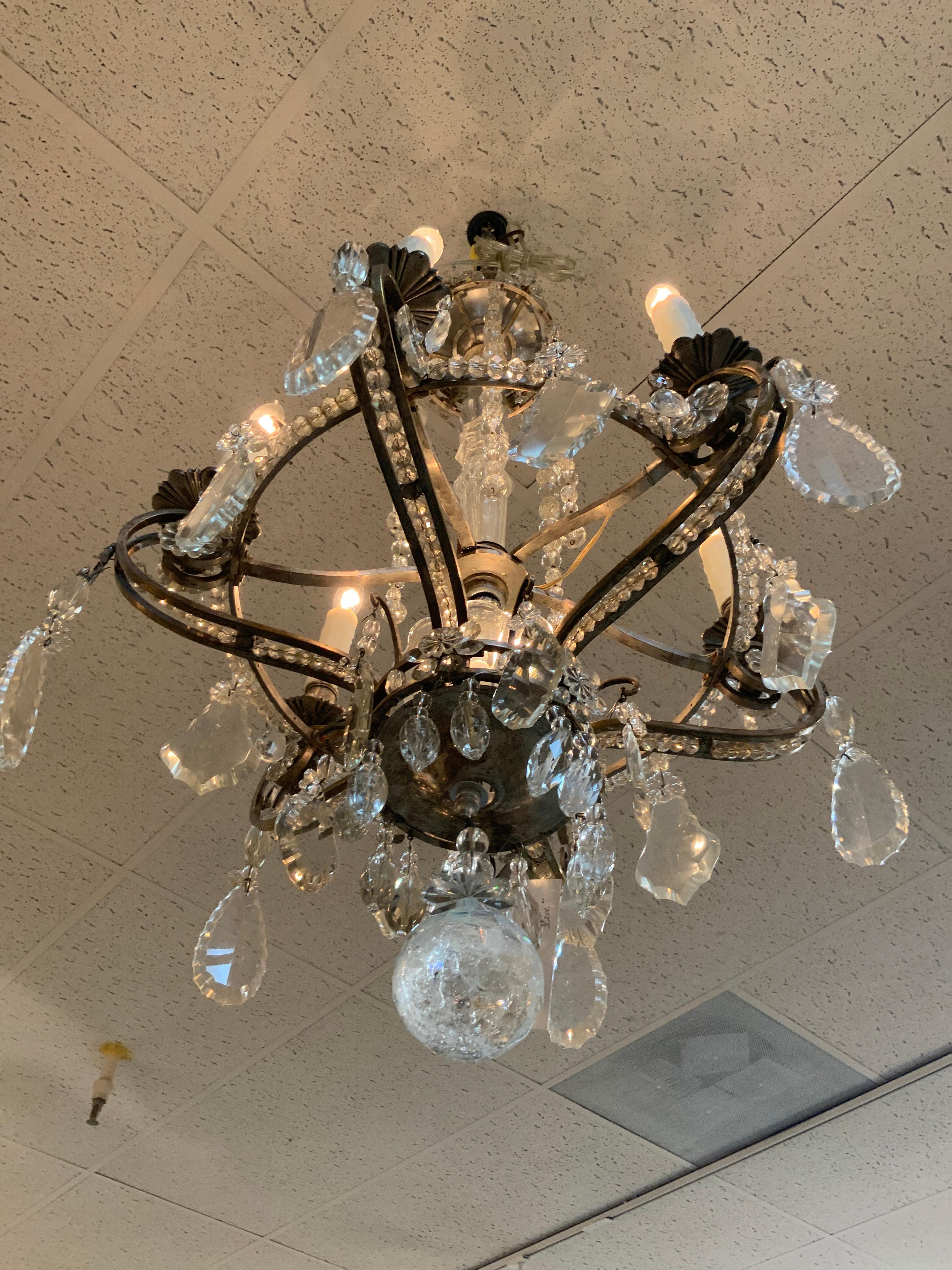 Lampadario a sette luci in argento e cristallo con montante in cristallo, francese in vendita 4