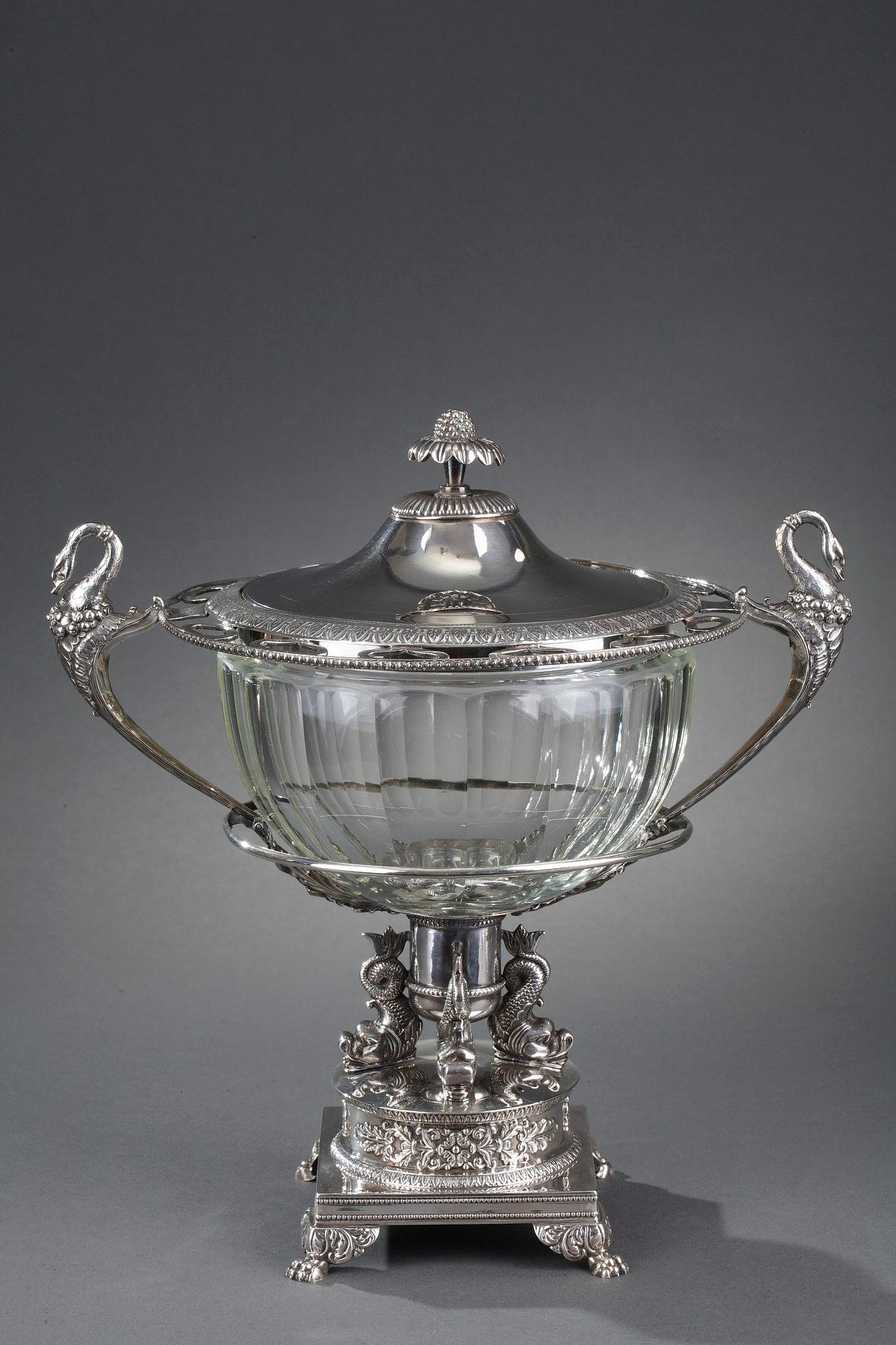 Restauration Silver and Cut-Crystal Confiturier For Sale