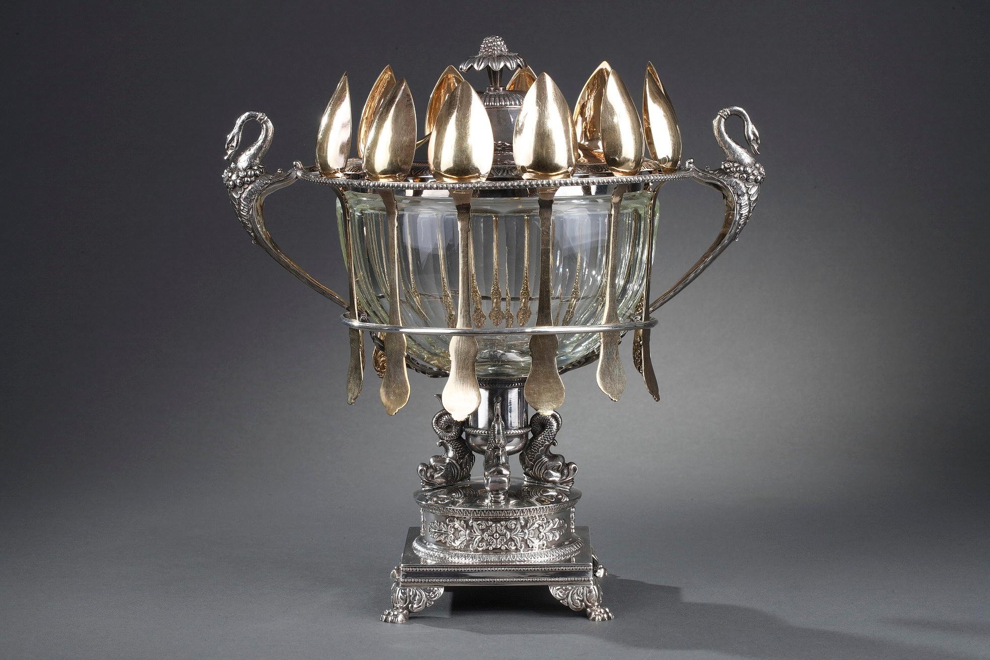 Early 19th Century Silver and Cut-Crystal Confiturier For Sale