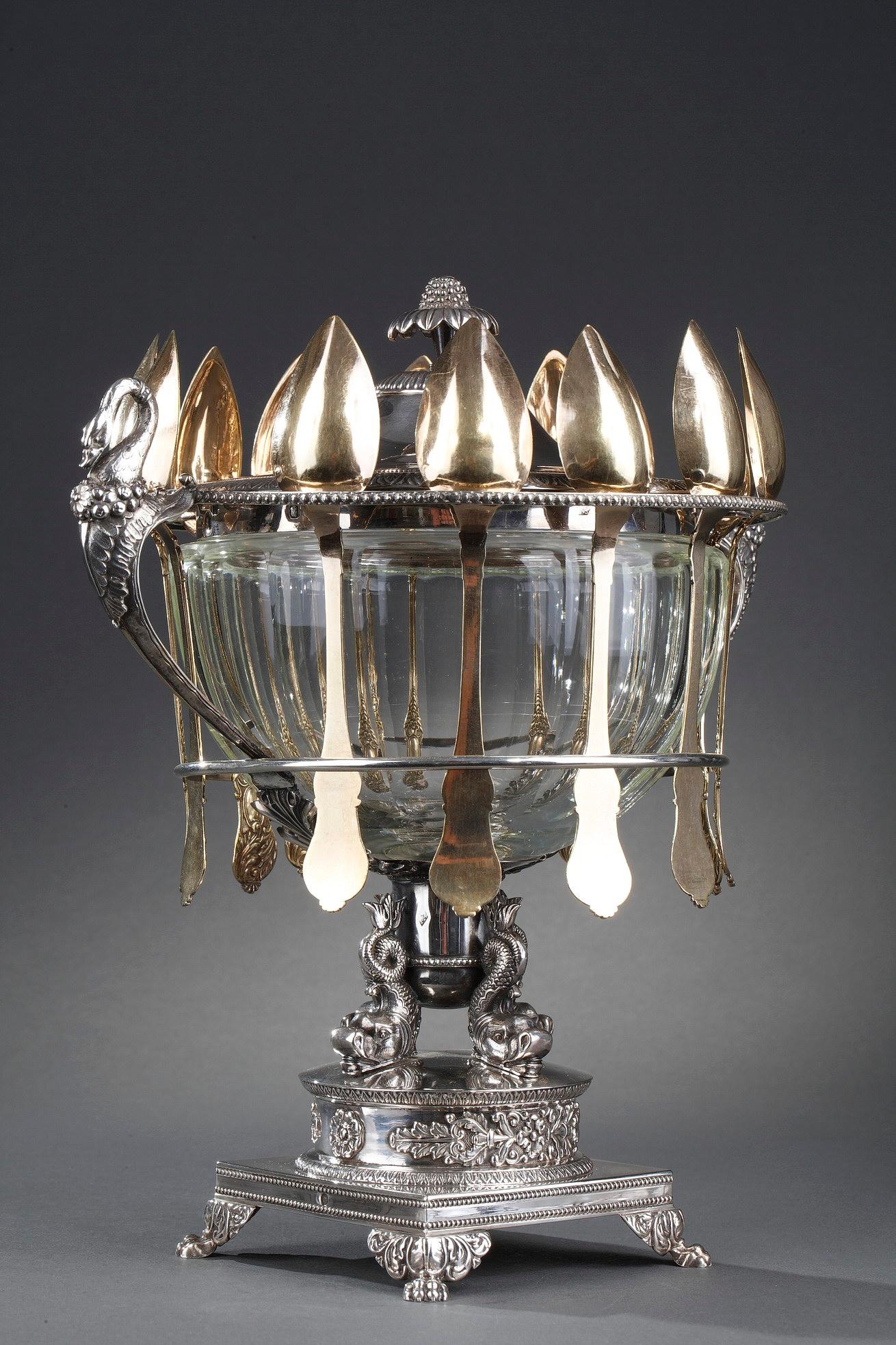 Vermeil Silver and Cut-Crystal Confiturier For Sale