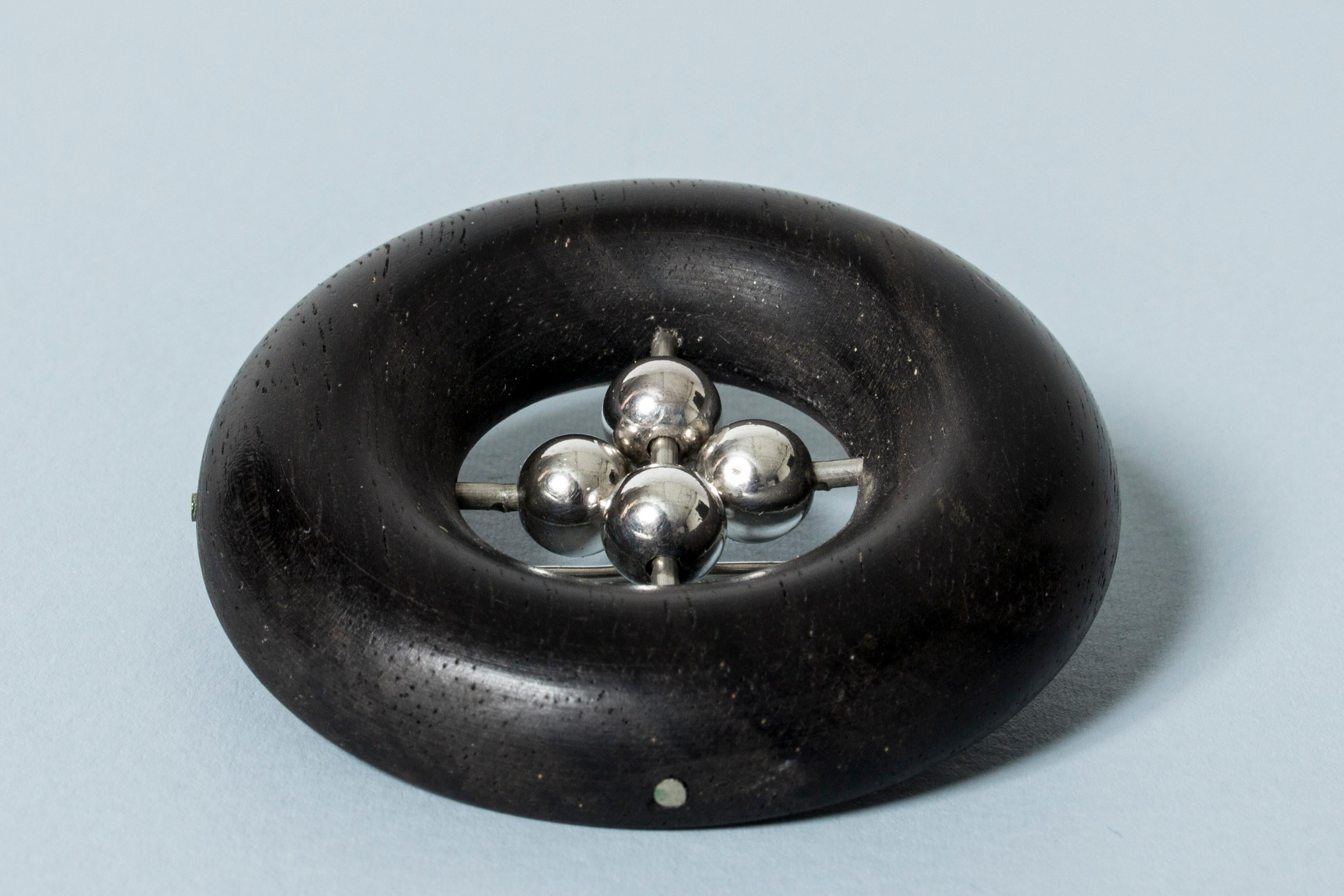 Silver and Ebony Brooch from Aarikka, Finland, 1960s In Good Condition In Stockholm, SE