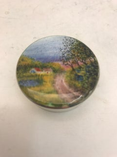 Silver and Enamel Box with Country Scene on Lid