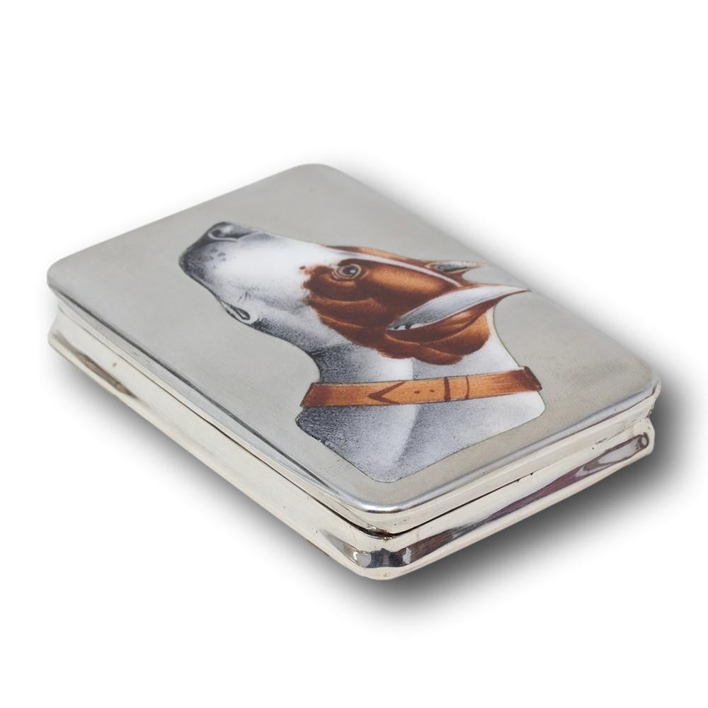 Cast Silver and Enamel Dog Cigarette Case For Sale