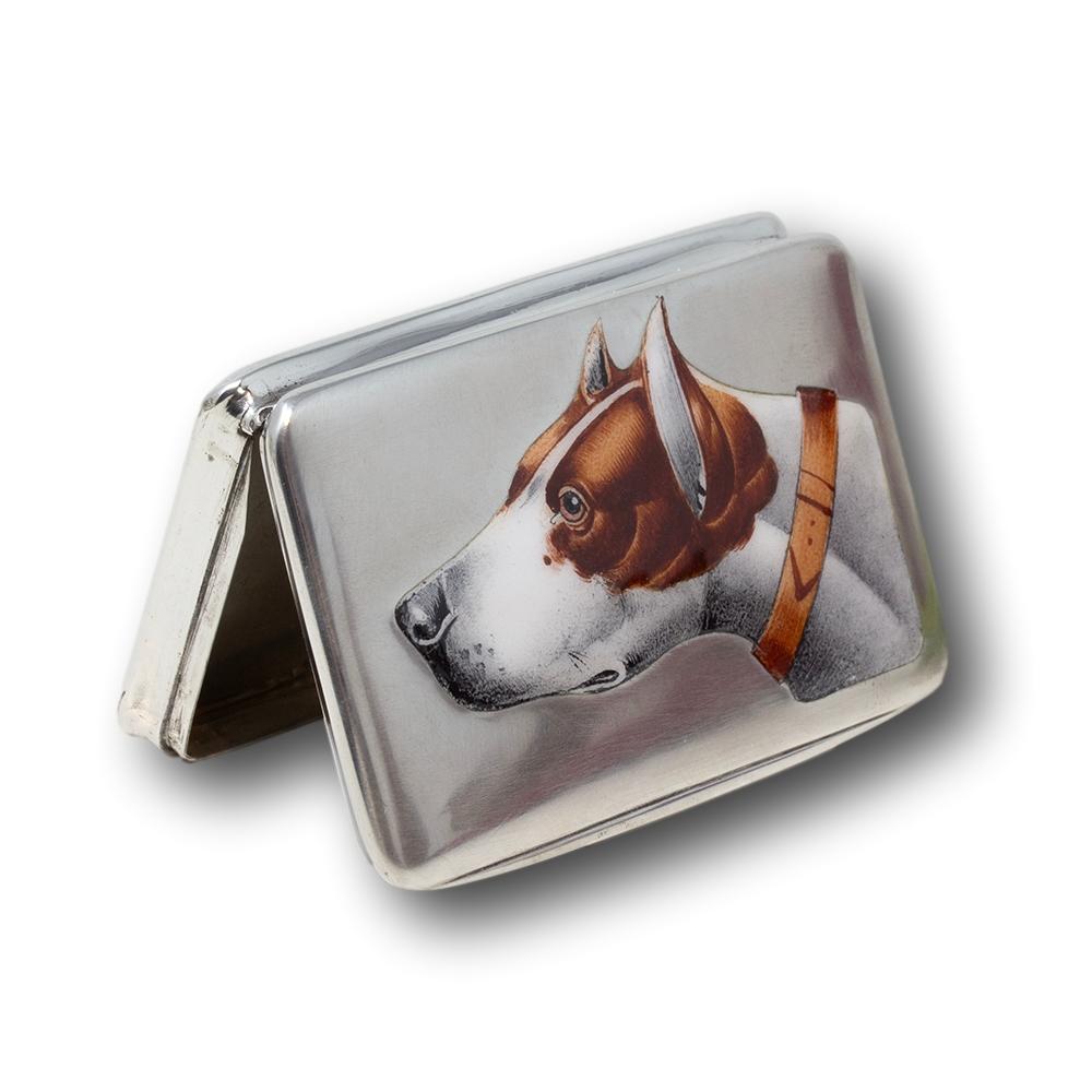 Silver and Enamel Dog Cigarette Case For Sale 2