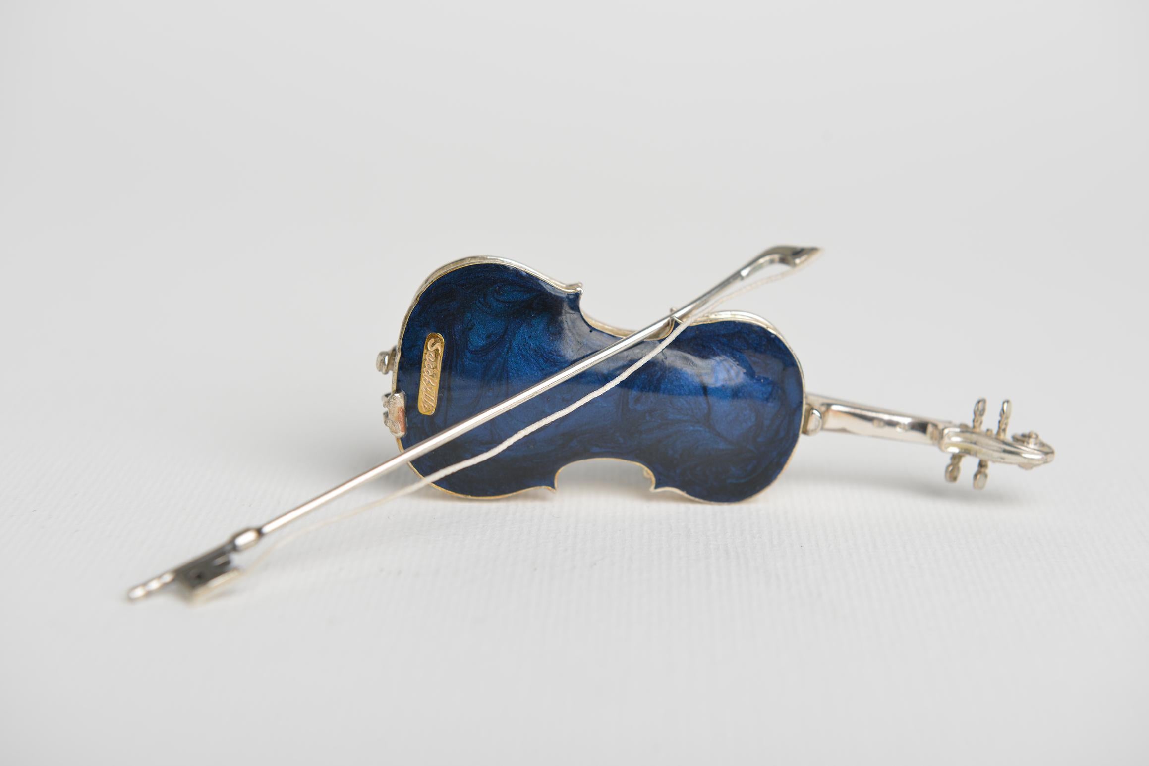 Beaux Arts  Italian Signed Miniature Violin in Silver and Enamel 