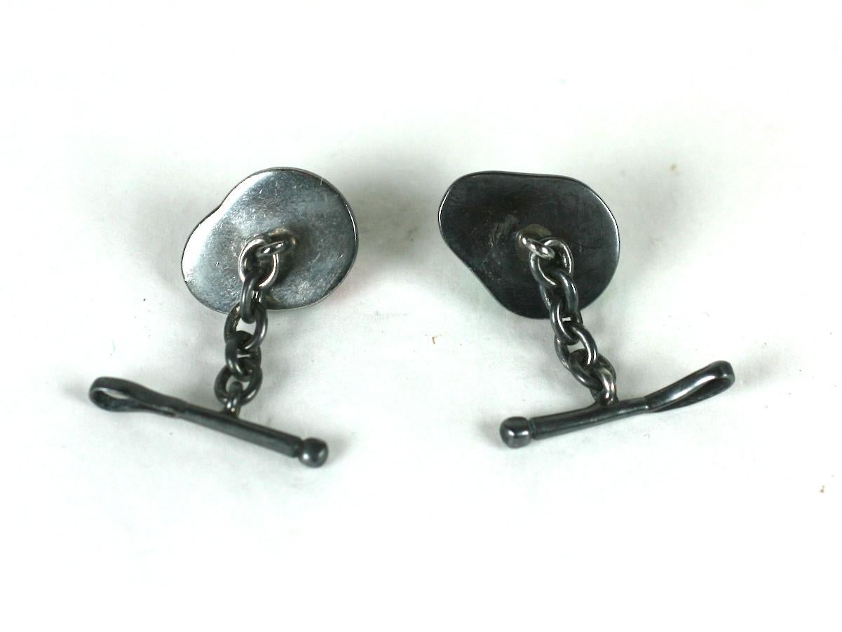 Silver and Enamel Jockey Cufflinks In Excellent Condition For Sale In New York, NY