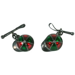 Retro Silver and Enamel Jockey Cufflinks