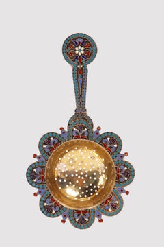 Silver and enamels cloisonné tea strainer, Moscow, 1884.